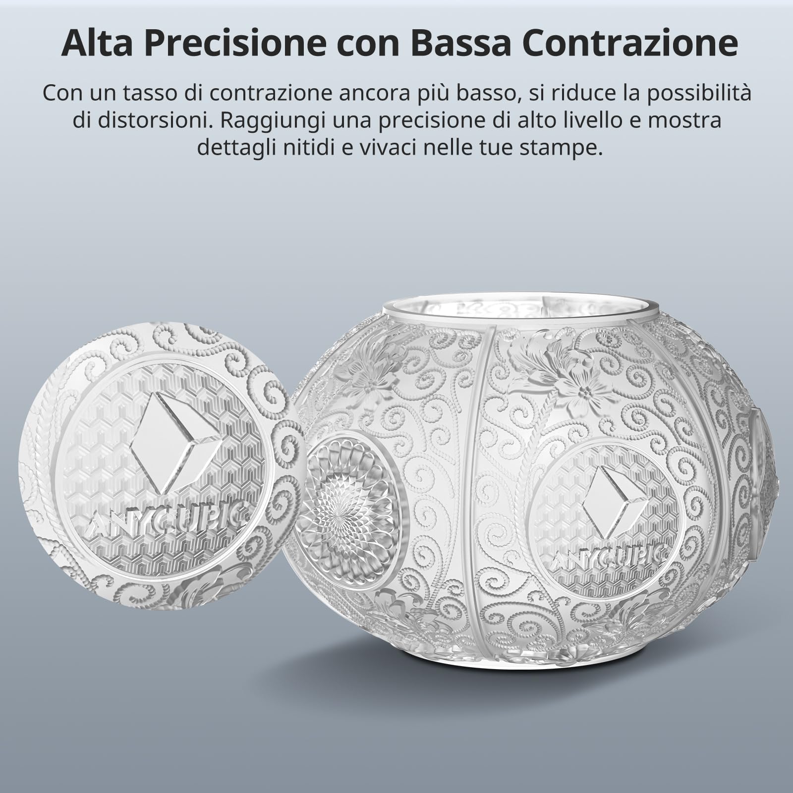 ANYCUBIC Resina Stampante 3D ABS-Like Pro 2 con Maggiore Resistenza e Robustezza, Resina 3D ad Alta Precisione e Ritiro Minimo, Ampiamente Compatibile con Stampanti 3D a Resina(Transparent, 1000g)