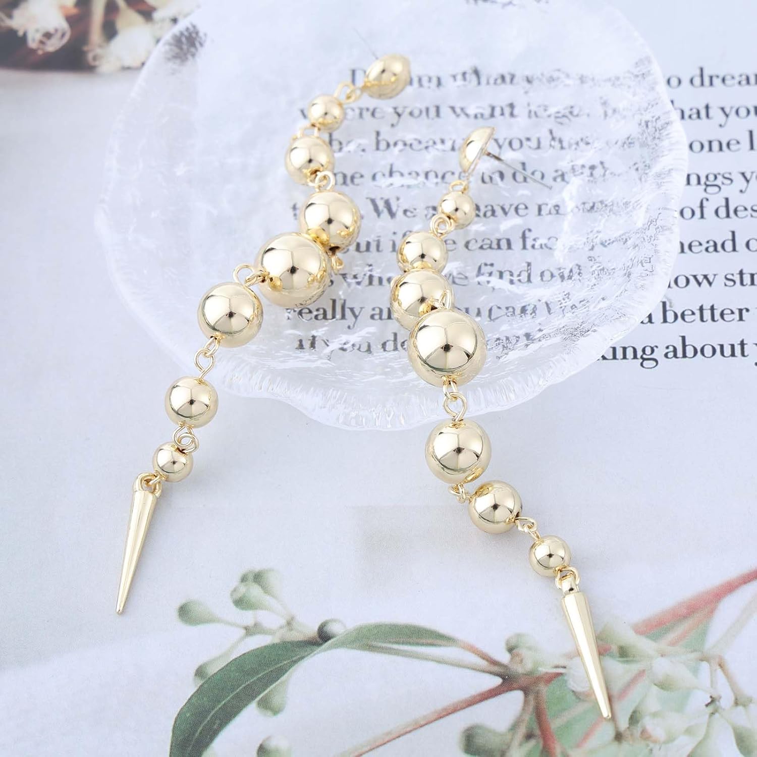 Long Gold Ball Dangle Earrings Polished Beaded Ball Earrings Metal Bead Ball Drop Earrings Round Ball Tassel Earrings Exaggerated Long Earrings Jewelry for Women - Image 5