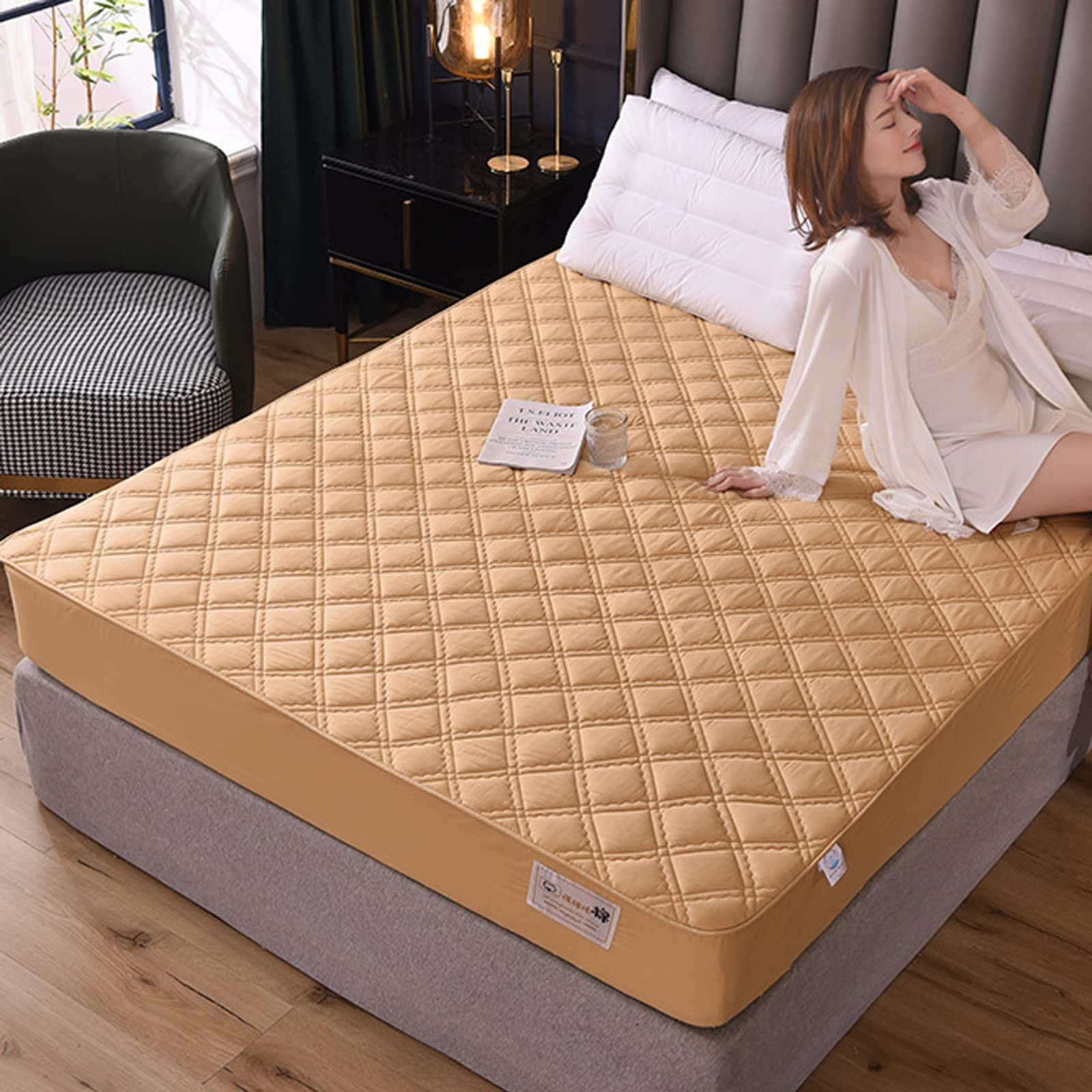 Extra Dünn Matratzenschoner, Atmungsaktiv Schutz mit Rundumbezug Milbenschutzbezug Matratzen, Hypoallergene Bettschutzeinlagen Waschbar Matratzenschoner,Gelb,100 * 200cm