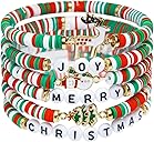 Artlunar 6 Pack Christmas Bracelets: Joy & Merry Candy-Style Stacks for Women & Teens - Perfect Christmas Gifts - Age 3 to Adult