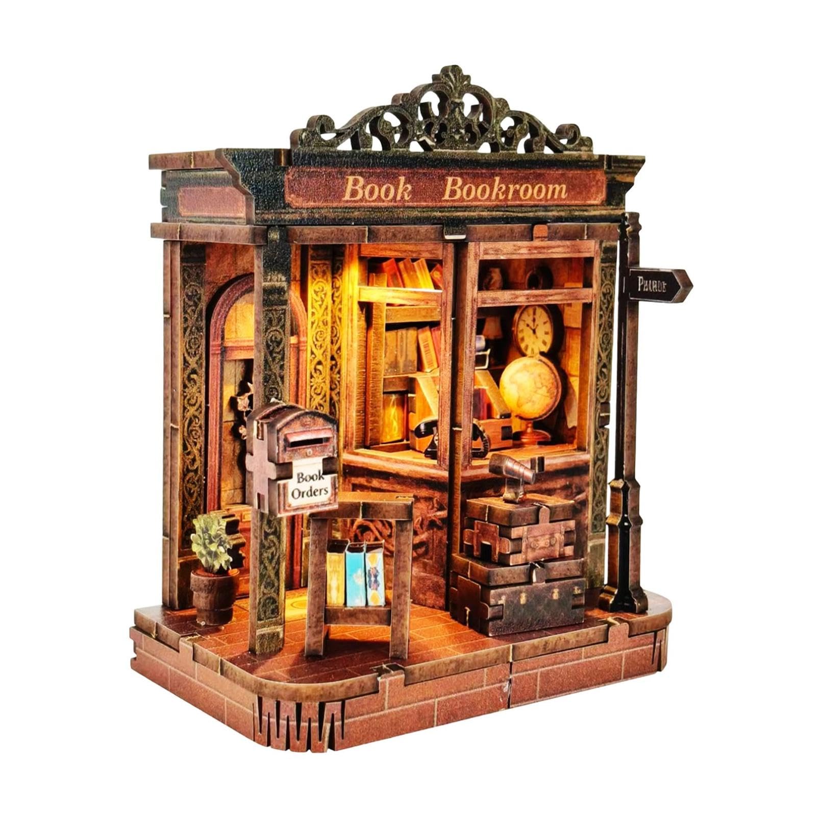 Book Nook Kit， DIY Miniature Dollhouse Kits for Adults, 3D Puzzle Wooden Bookends Bookshelf Decor, Gifts for Family, Friends (Orange)