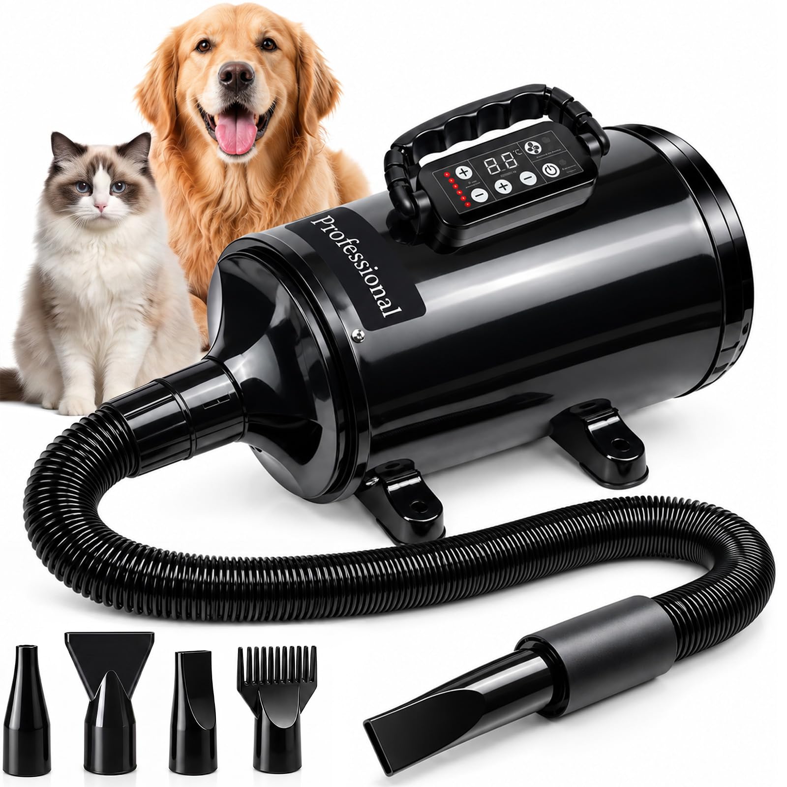4500W Dog Hair Dryer, Dog Blaster Dryer with LED Touch Panel, 4 Nozzles