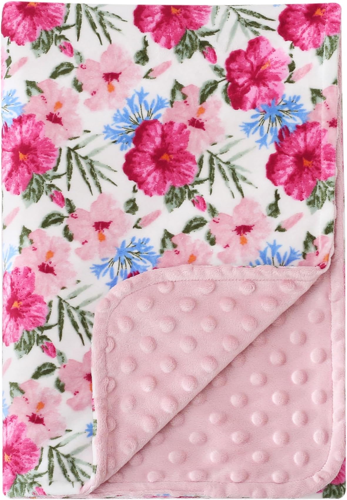 DaysU Silky Micro Soft Plush Baby Blankets for Girls with Print Pattern and Soothing Raised Dots, Double Layer Bed Throws for Baby Crib, Flower, Pink, 30x40 Inches
