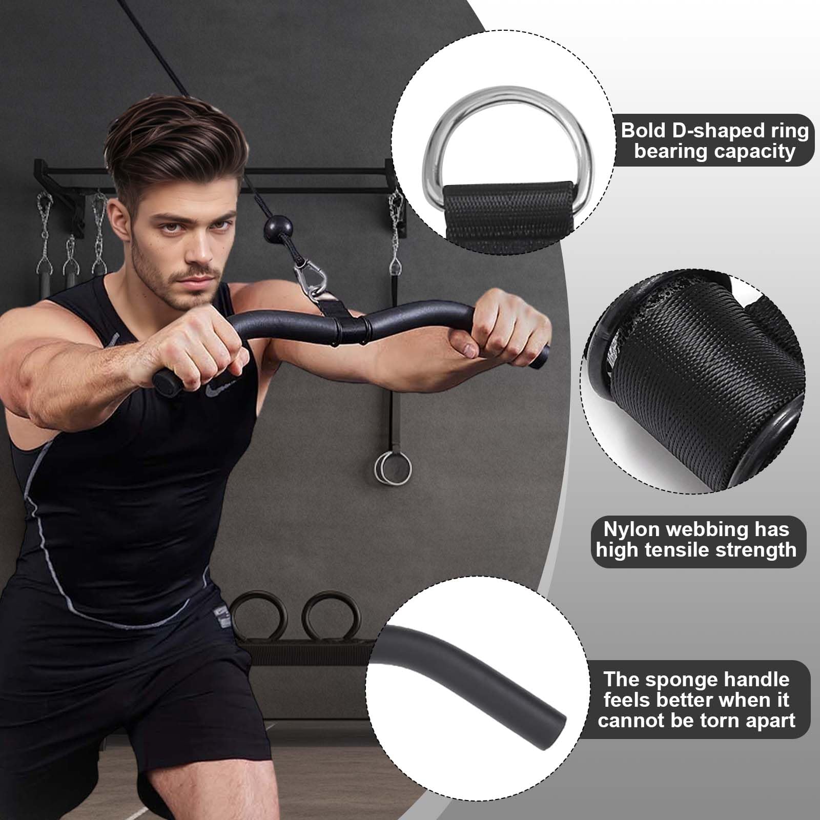 Barre de Tirage Musculation, Barre Triceps Biceps 48 cm Noire, Accessoires Machine de Musculation, Lat Pulldown Bar, Renforcement Musculaire, Sport, Fitness, Maison