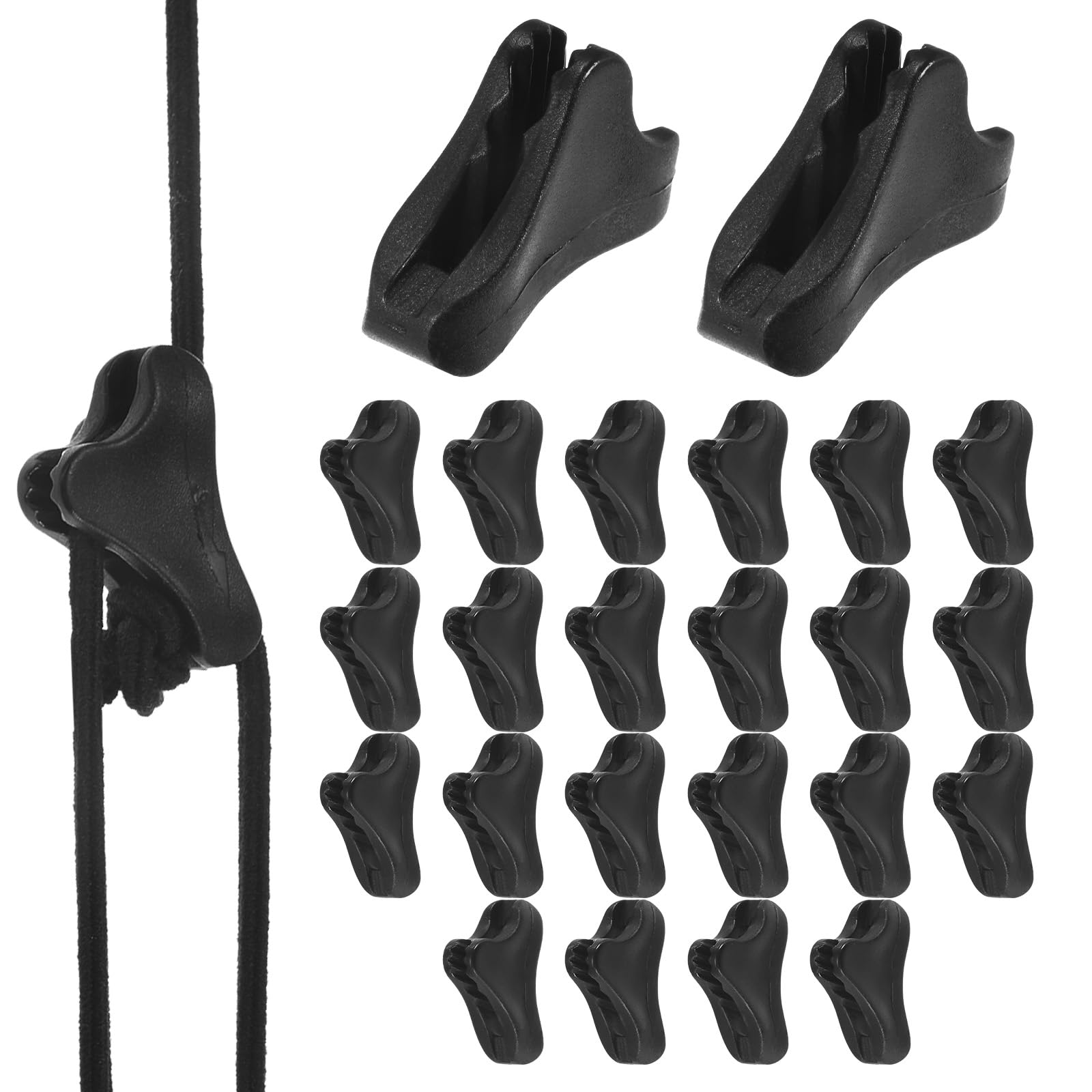 TIXIPEM 24PCS Rope Tensioner Tent Rope Adjuster 0.94in Plastic Black