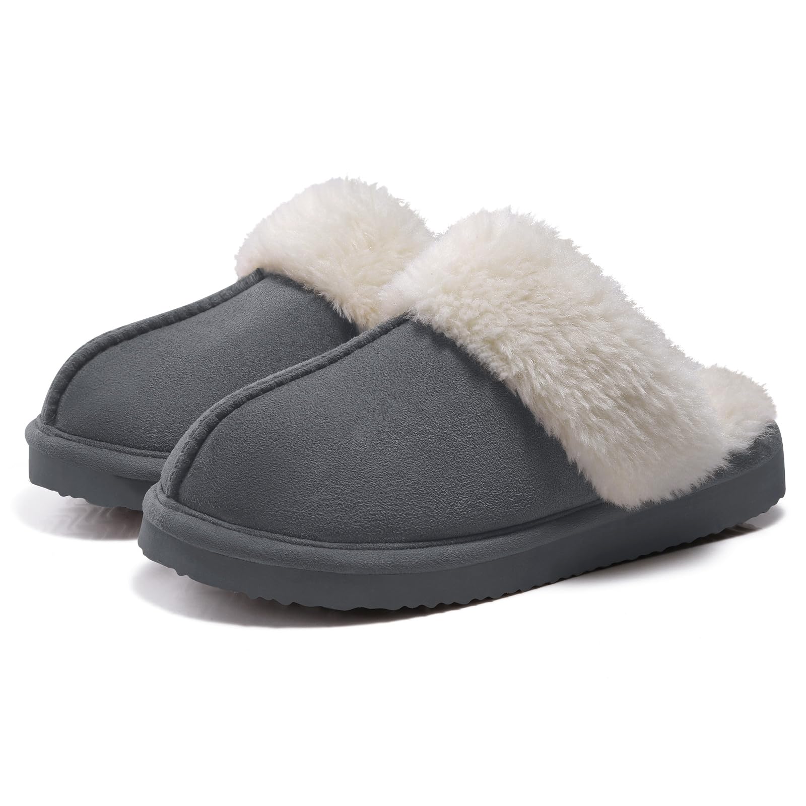 Litfun Damen Hausschuhe Winter Warme Plüsch Pantoletten Wildleder Memory-Schaum Slippers mit Kunstfellkragen Indoor Outdoor