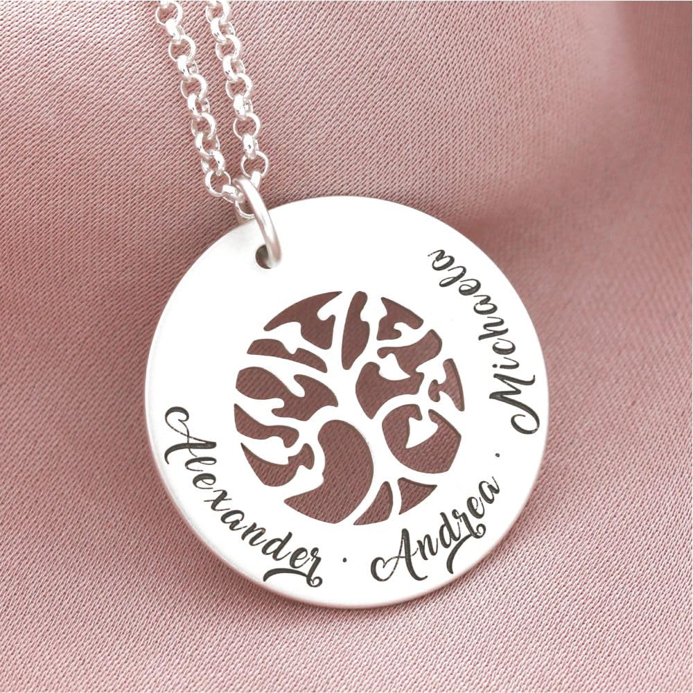 Kette Lebensbaum mit Namen Gravur Schmuck Familienkette 925 Silber Baum des Lebens Schmuck mit Gravur mit Namen Collier tree of life besonderer Silberschmuck Namenskette | HANDMADE IN GERMANY