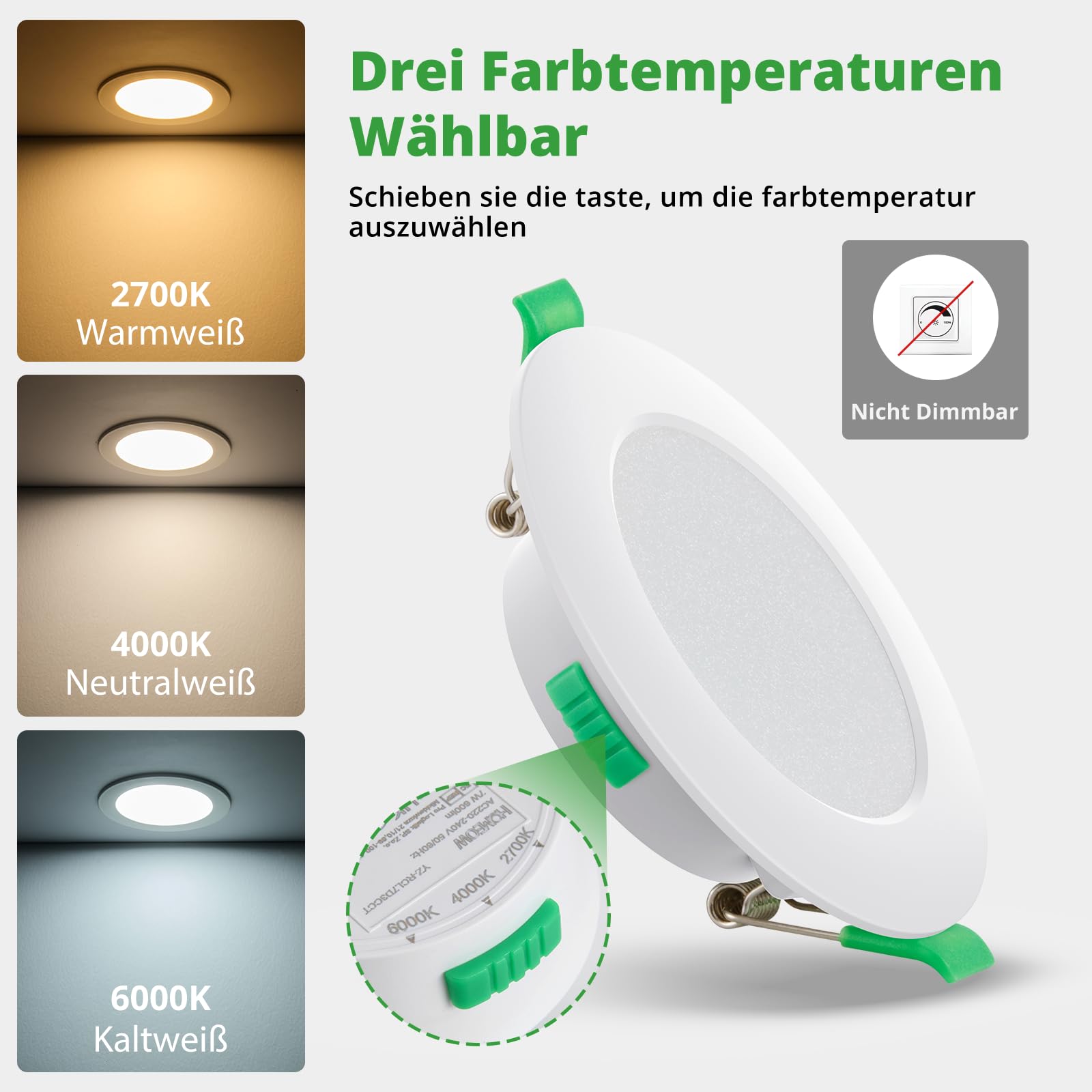 HOMEOW LED Einbaustrahler 230V 7W Warmweiß Neutralweiß Kaltweiß IP44 75-90mm Lochmaß