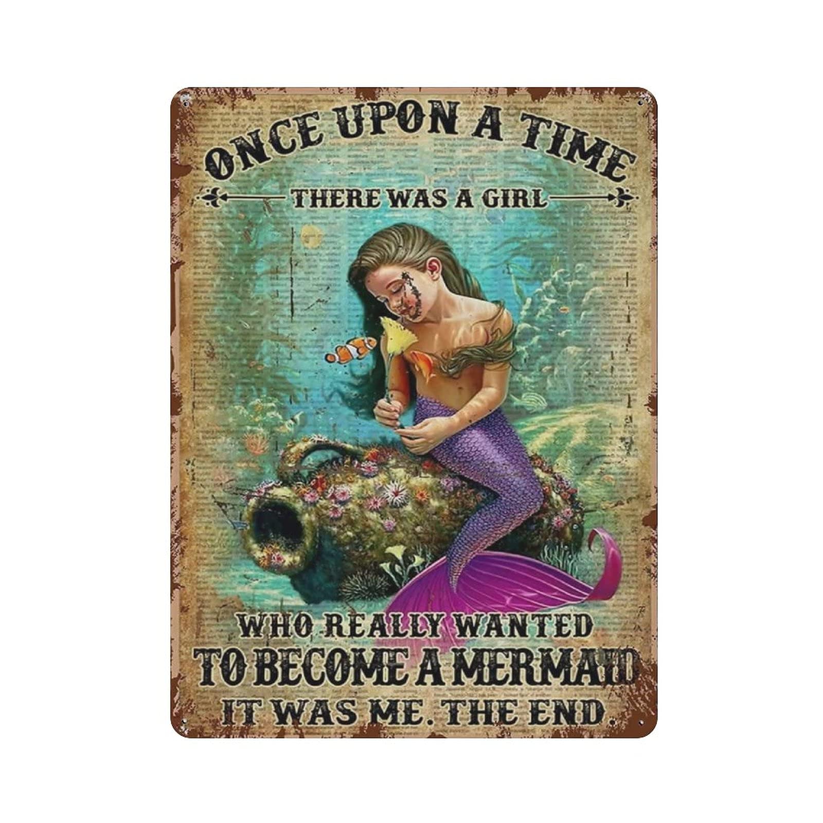 There Was a Girl Wanted to Become a Mermaid Metal Signs, Fun Poster For Bar Kitchen Cafe Farmhouse Wall Decor 12x16 inch