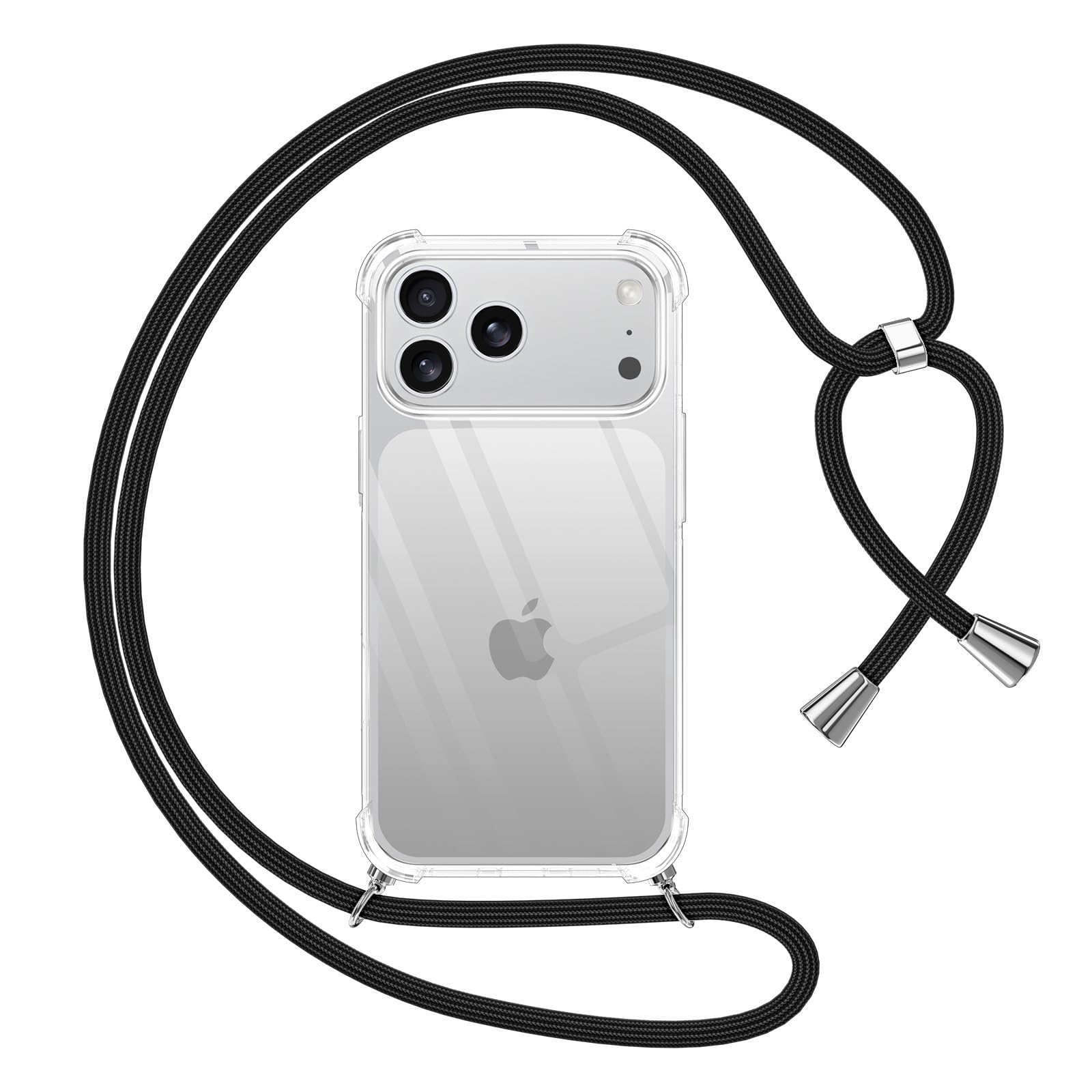 Pnakqil Etui na iPhone 17 Pro ze sznurkiem, przezroczyste silikonowe etui z regulowanym kołnierzem ochronnym na iPhone 17 Pro, etui na ramię 6.3", czarny