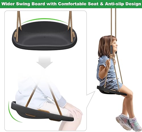 Miniatura 5 de Paquete de 2 columpios resistentes de capacidad de 500 libras con tabla de columpio más ancha y cuerda ajustable en altura de 50 a 80 pulgadas,