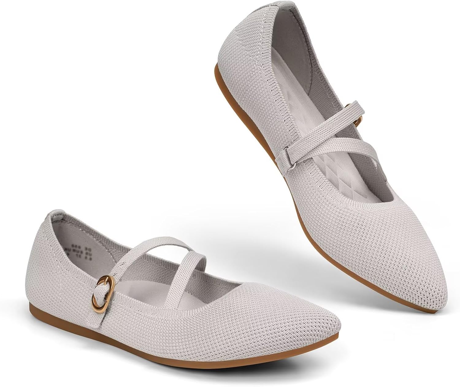 Women's Mary Jane Flats Knit Ballet Flats Pointed Toe Comfortable Ballerina Walking Dressy Office Slip-on Shoes with Adjustable Straps
