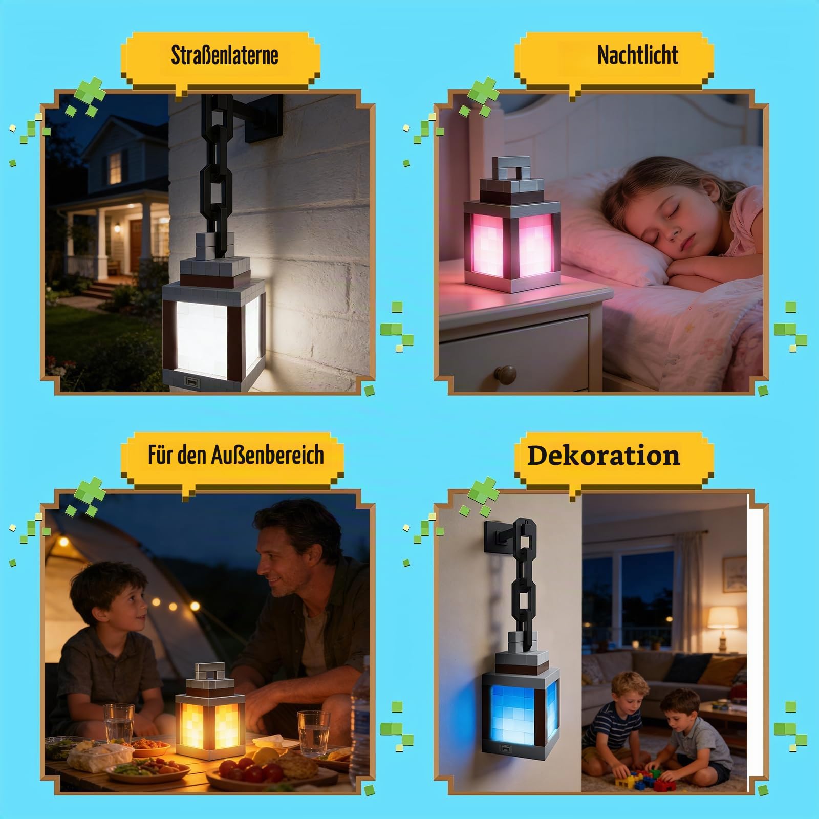 RoserRose Pixelated Lantern Nachtlicht Mit Fernbedienung,Wall Fackel Nachtlicht,16 Farben Mit Fernbedienung & Dimmfunktion Für Schlafzimmer, Camping Und Gamer Geschenk