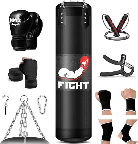 Punching Bag for Adults Teens, 4FT Oxford Heavy Boxing Bag Set with 12 OZ Boxing Gloves, Suitable for MMA Karate Kickboxing Boxing Muay Thai Training at Home or Gym - Unfilled
