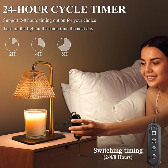 ISTORAGE Candle Warmer Lamp with Timer, Adjustable Height Candle Warmer, Dimmable Electric Wax Warmer Lamp for Jar Candles, Unique Home Decor House Warming Gifts with 2 Bulbs,Birthday Gifts,Golden