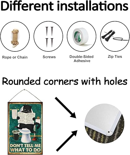 Miniatura 2 de Letrero de baño de gato negro vintage, con texto en inglés Don't Tell Me What To Do, divertido letrero de pared para baño, letreros de metal retro