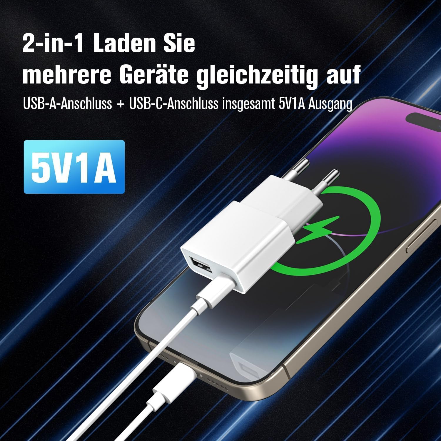 5W USB-Ladegerät ultradünner universeller Ladeadapter (5V 1A) – 2 Ports: USB-C + A (30er Pack) für iPhone, eBook-Readern,elektrischen Zahnbürsten Xperia, Playern & Smartphones– Weiß