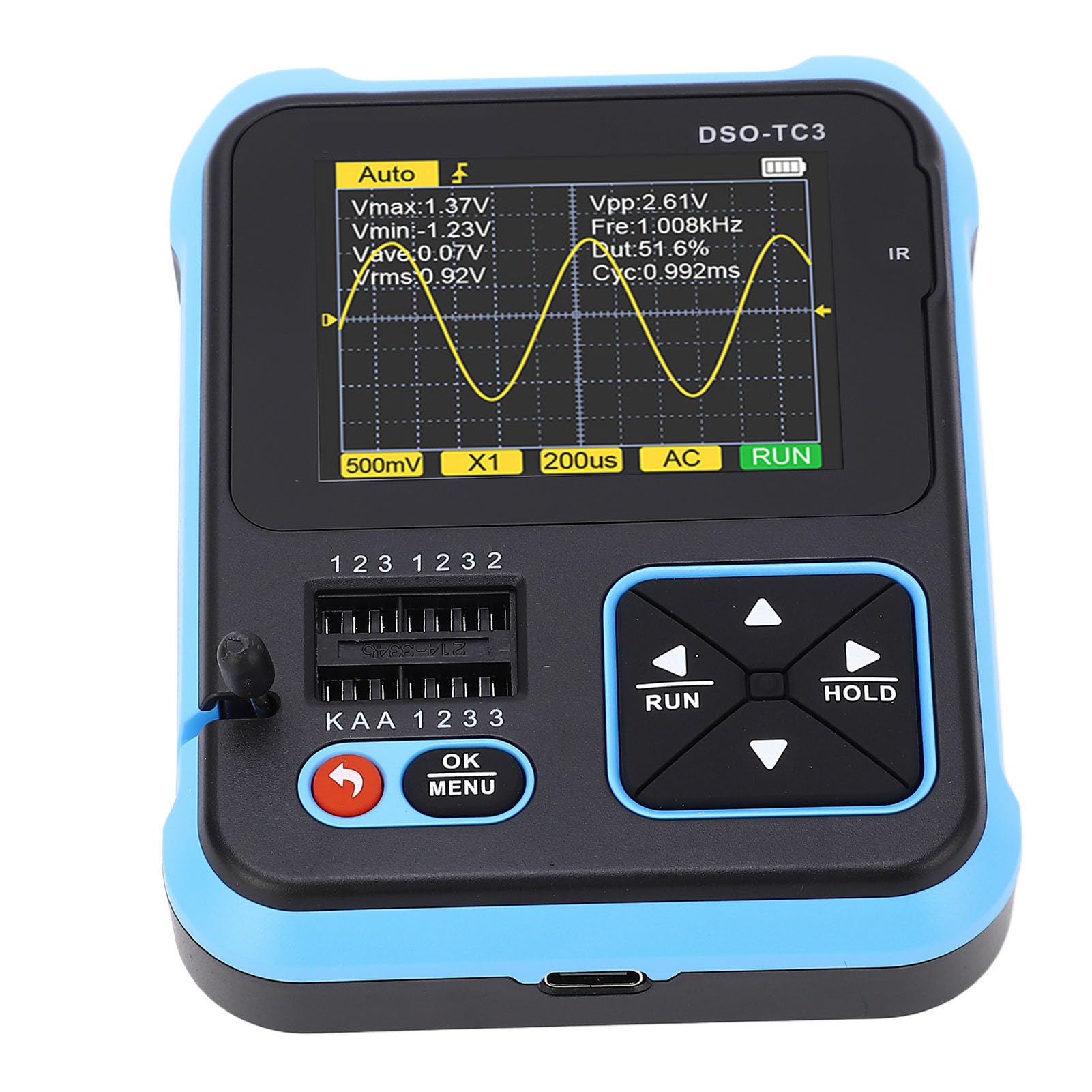 CHICIRIS Oscilloscopio Digitale Portatile 3 in 1 e Tester per Transistor per Elettronica Fai-da-te Display TFT da 2,4" (Standard)