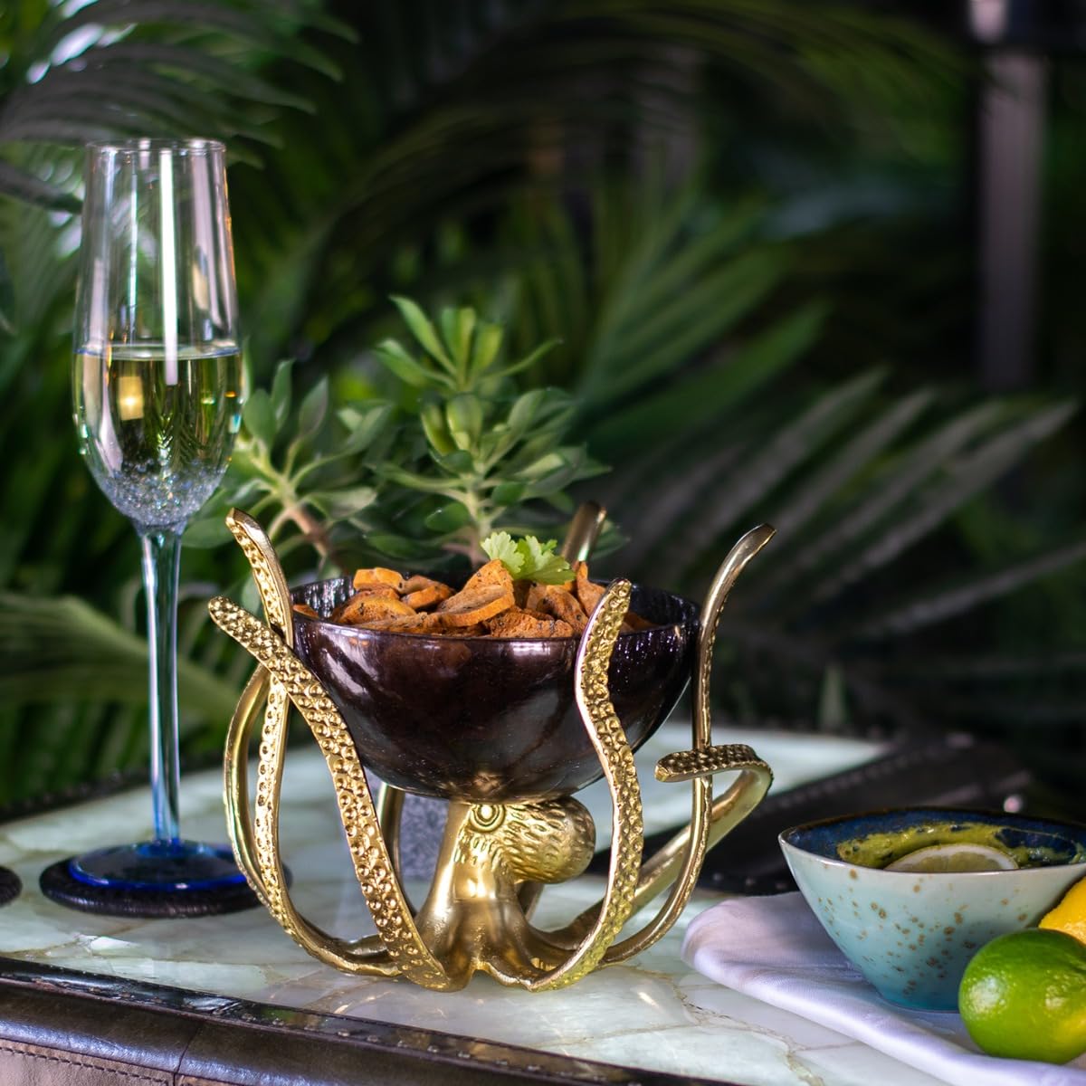 Culinary Concepts London Mini Gold Octopus Stand with Dark Crackle Glass Bowl