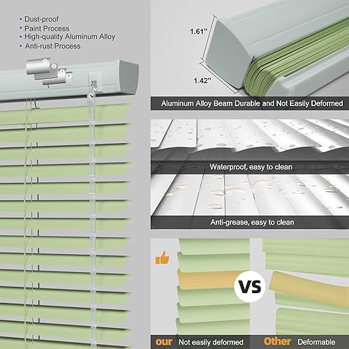 Miniatura 3 de BERISSA Persianas horizontales sin cordones de aluminio de 1 pulgada para ventana, cortadas a medida, para oscurecer la habitación, persianas y