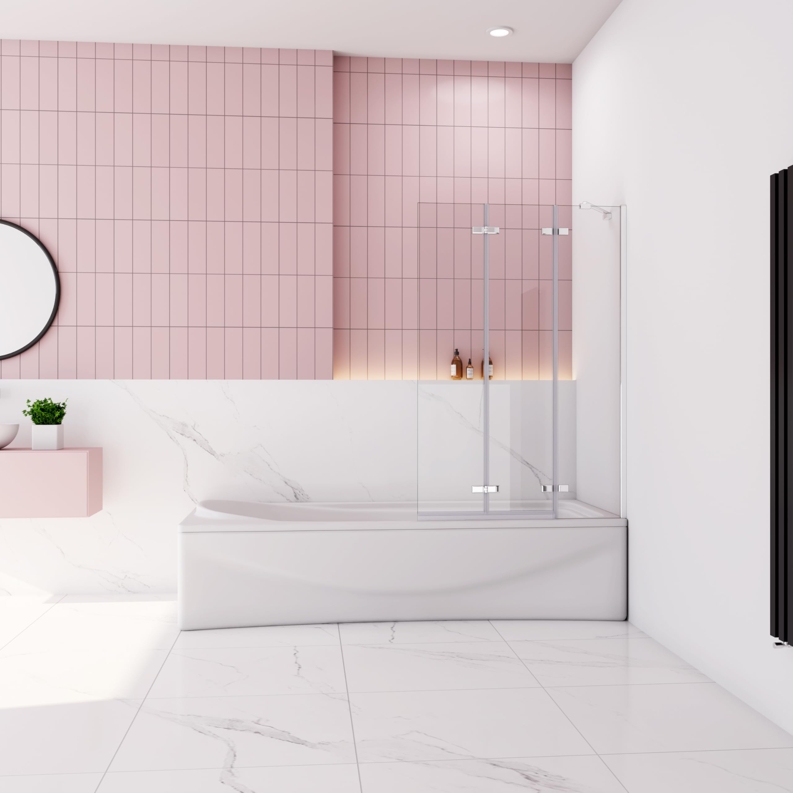 Sline Sanitary Chrome 1000X1400mm Hinged 3 Fold Folding Shower Bath Screen Safety Tempered Glass Panel