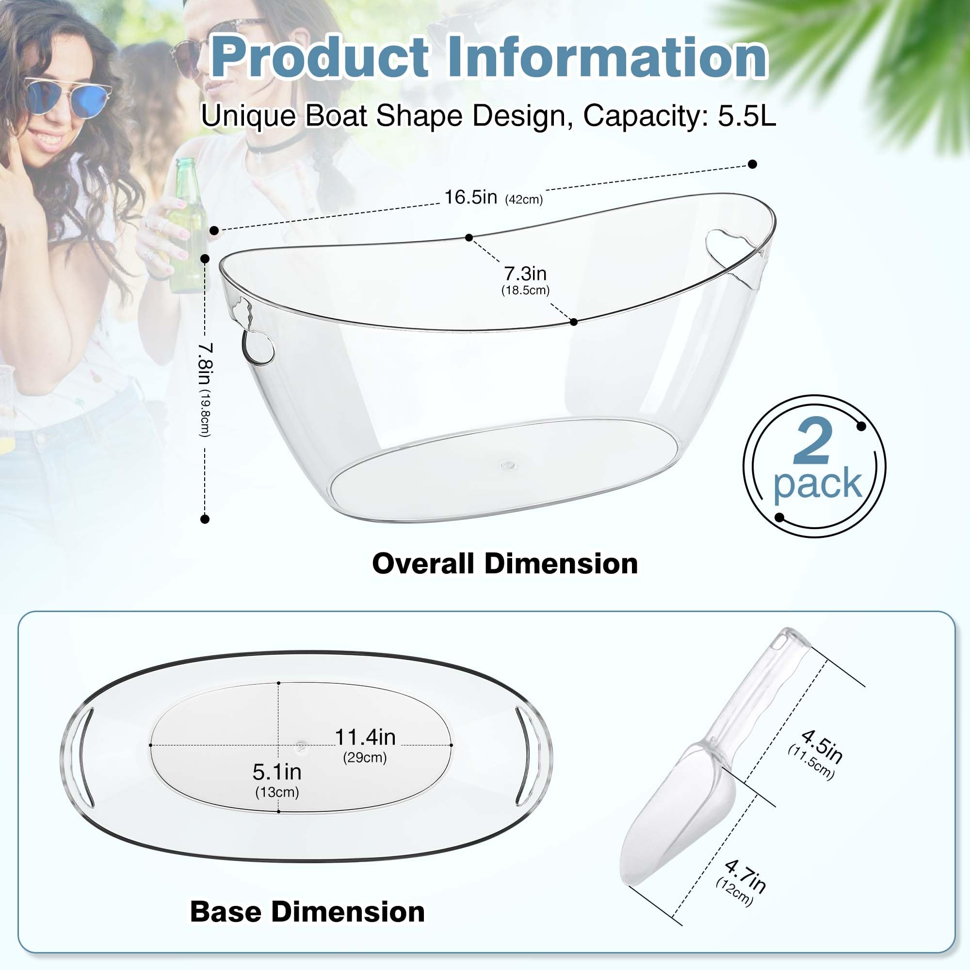 Cubos de hielo para fiestas, 2 piezas de acrílico champán para bebidas con 2 cucharas de hielo, cubos de bebidas para bar de cóctel, cubo de 5.5 L para fiesta de Navidad (transparente)