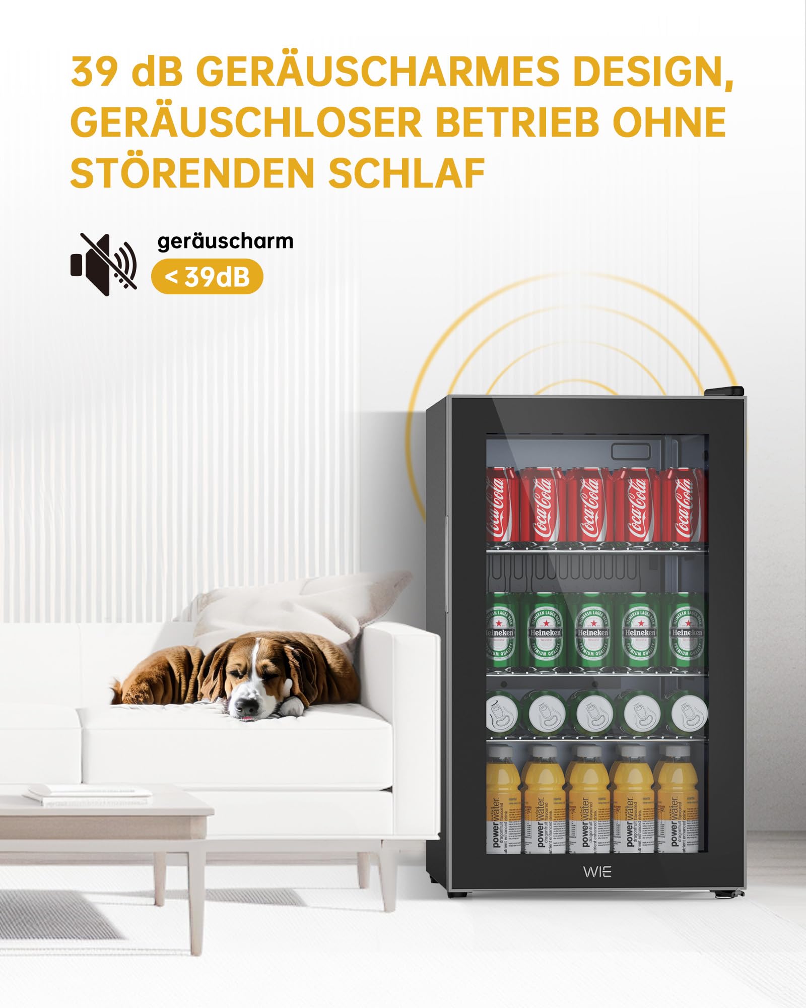 WIE Mini Kühlschrank Getränkekühlschrank 70 Liter mit Doppelte Glastür mit Verstellbaren Ablagen Indoor Outdoor Klein Bierkühlschrank Leise 105 Dosen für Soda/Bier/Wine für Zuhause/Küche/Bar/Büro