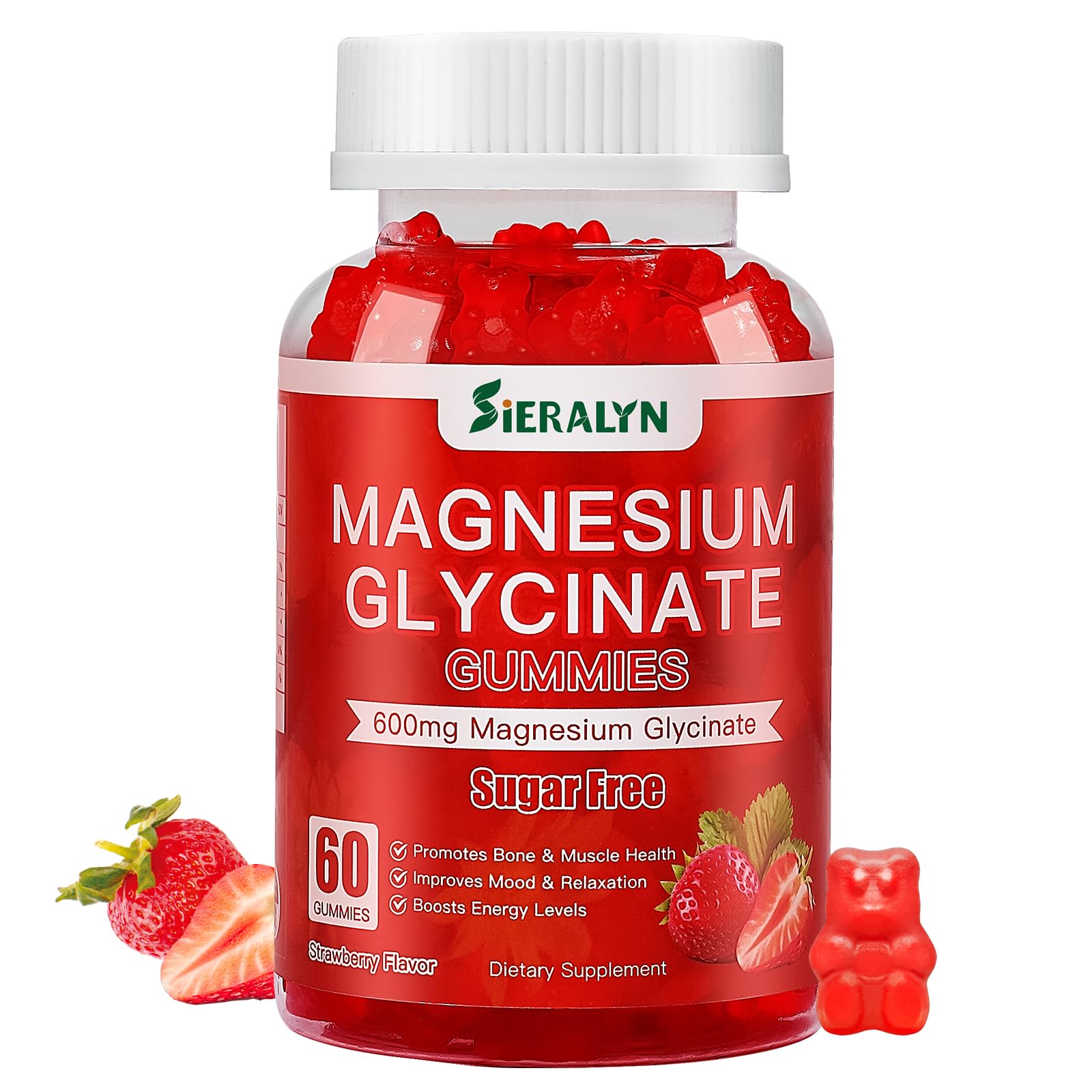 Magnesium Glycinate Gummies 600mg, Sugar Free Magnesium Gummies for Adults 60 Count (Pack of 1)