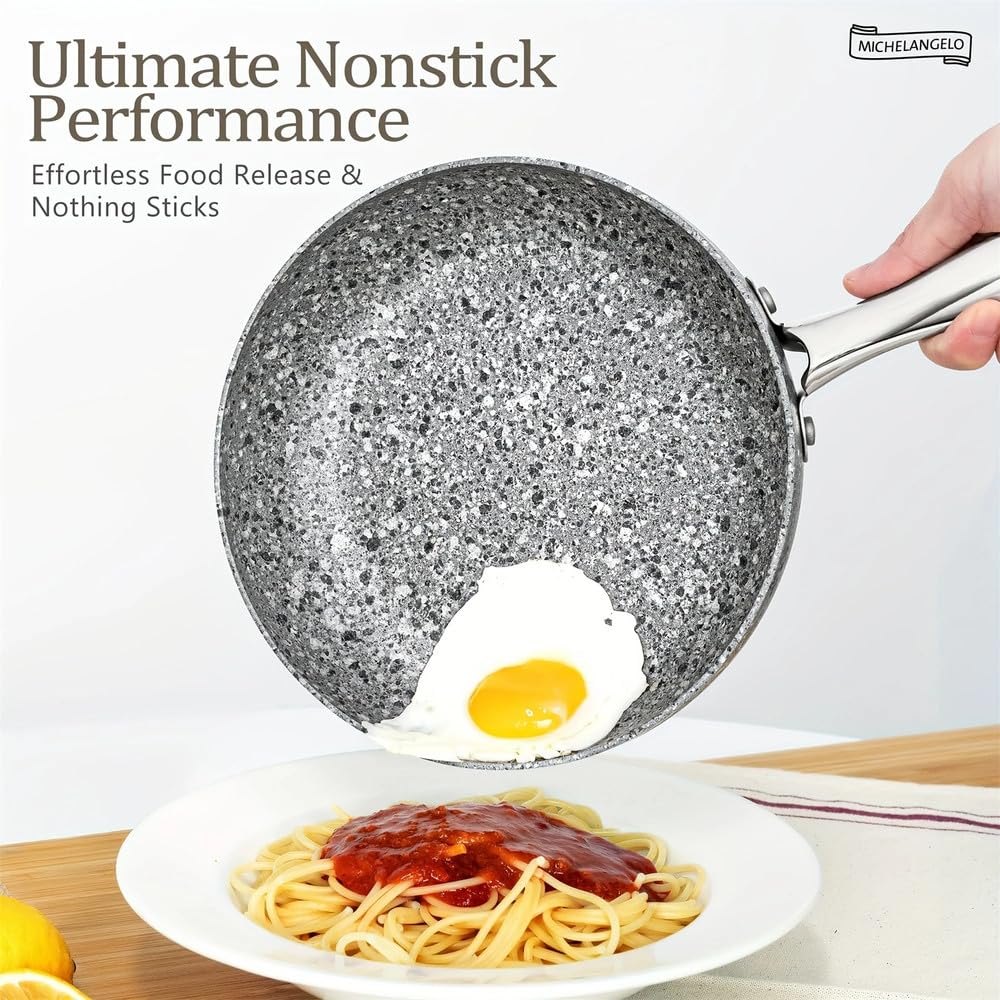 8-częściowy zestaw garnków i patelni, naczynia kuchenne z powłoką granitową, aby uzyskać efekt Super Nonstick, niezbędne kamienne przybory kuchenne Cookwa, szary granit 8, sztuka, jeden