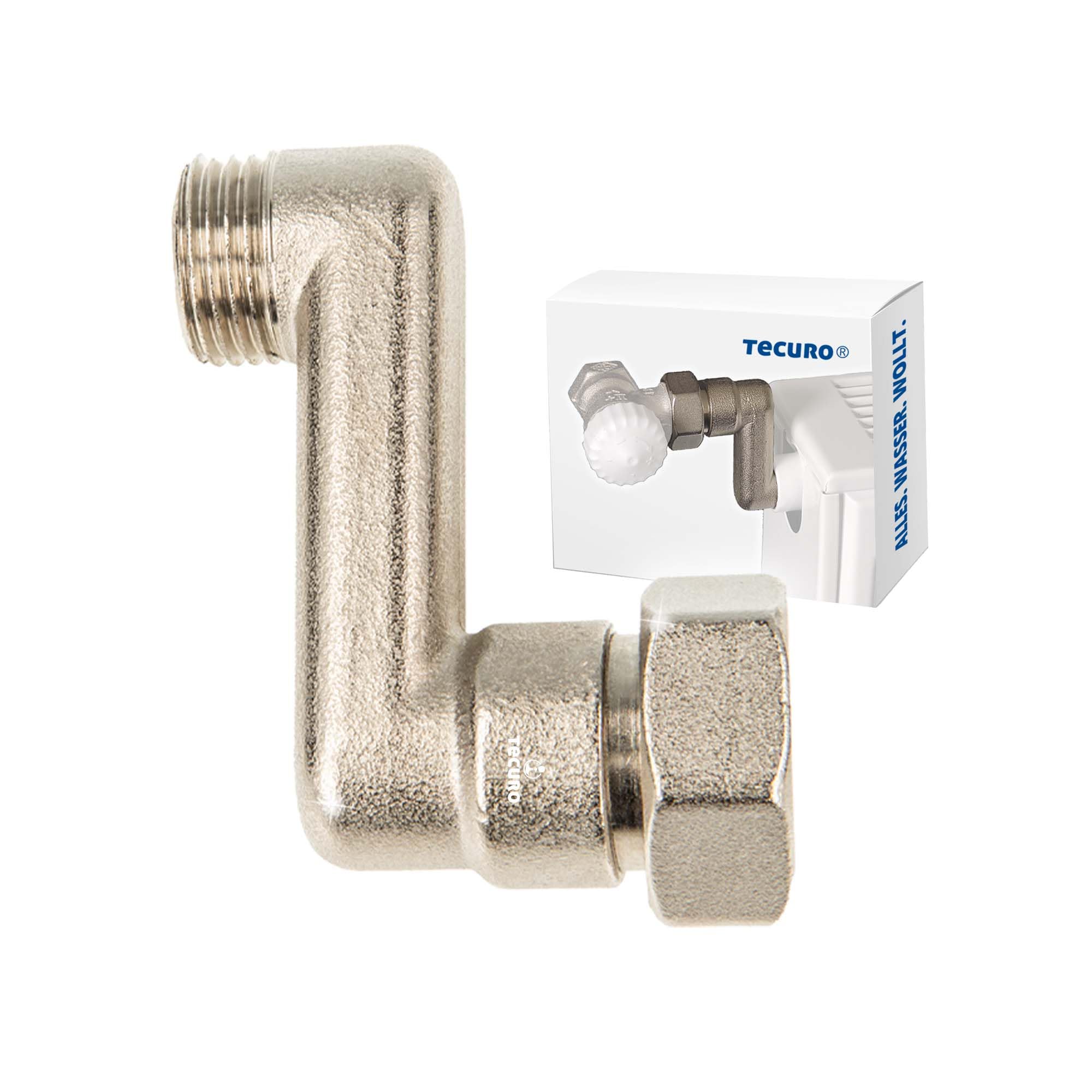 Tecuro Men's Silver S-Connection Radiator 50 Mm Height Adjustt With Euro Cone, Dn 15 (1/2 Inch) X Dn 20 (3/4 Inch) Union Nut Nickel-Plated Brass, Ags-50