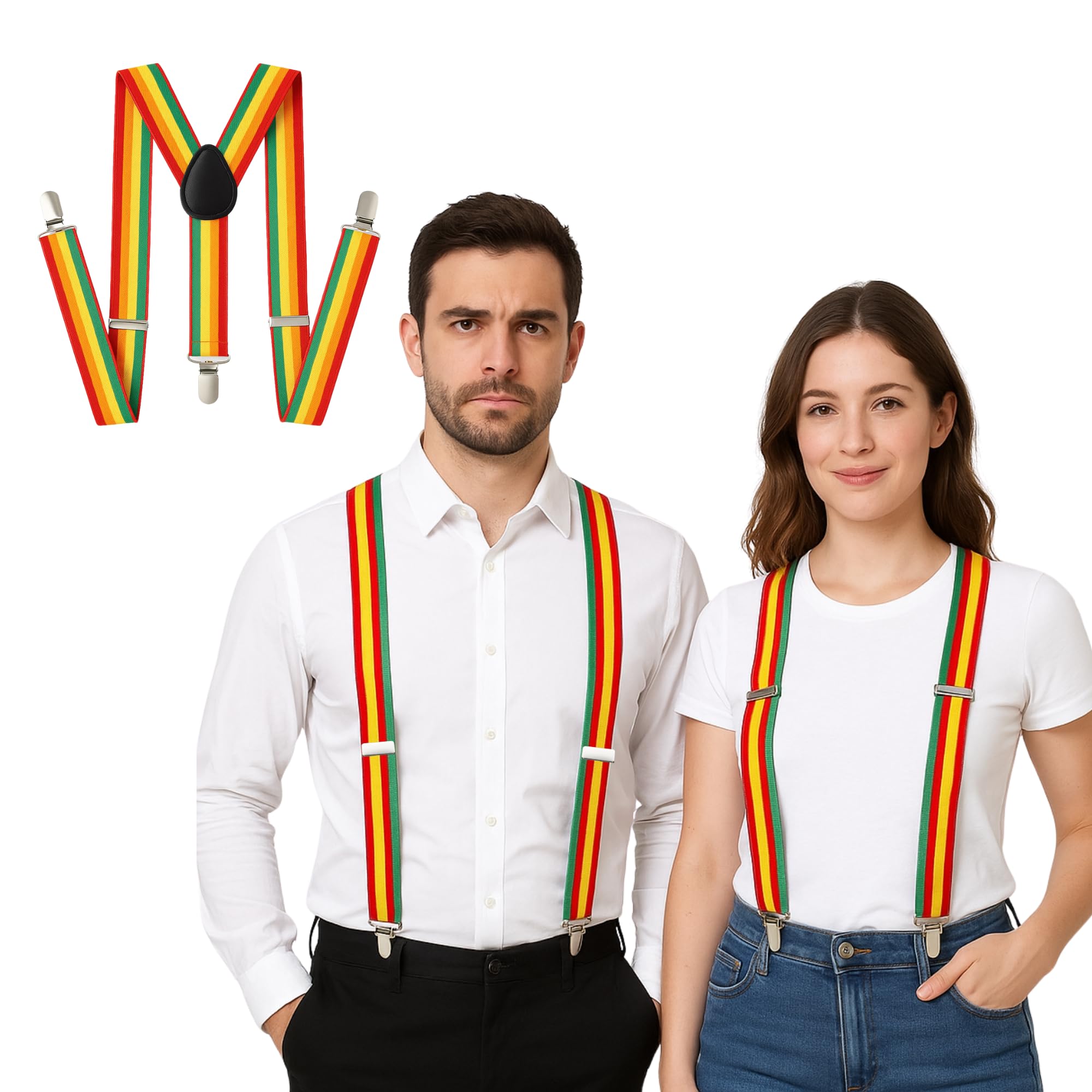 FNA FASHIONS Mens Ladies Unisex Adjustable Slim Braces Trouser Suspenders Clip On Fancy Dress (Raindow)