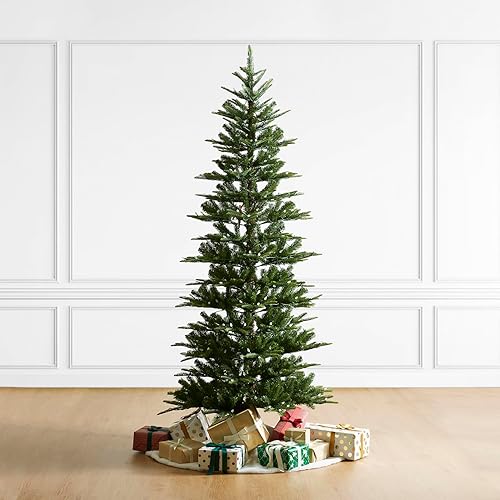 Vista 73 de Glitzhome Prelit Christmas Tree, 6ft Flocked Artificial Christmas Tree Serene Snowscape Fir with 300 Warm White Lights for Home, Office, Party