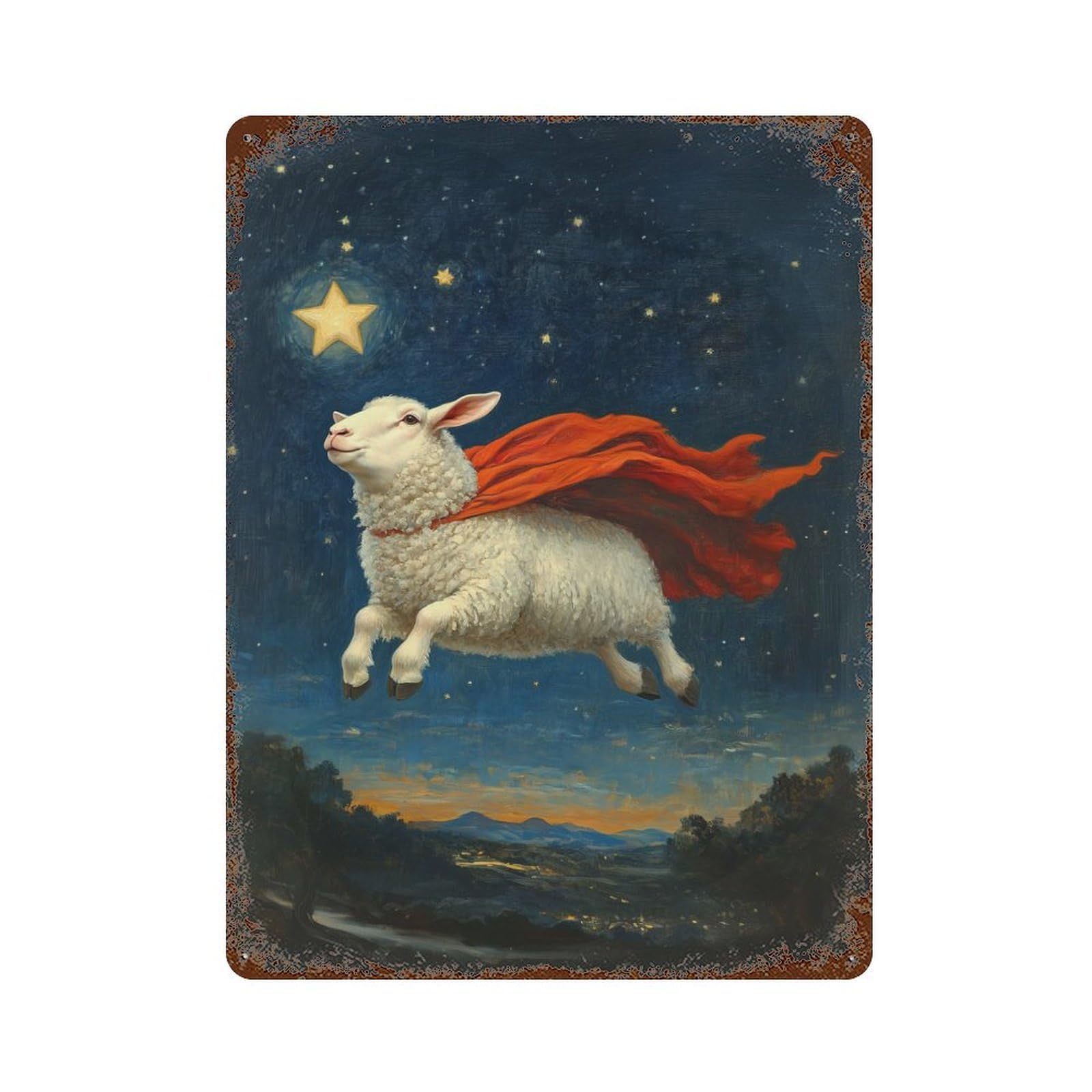 Super Sheep Flying Distressed Metal Wall Sign 15.7"x11.8", Industrial Home Decor for Garage, Pub Or Kitchen
