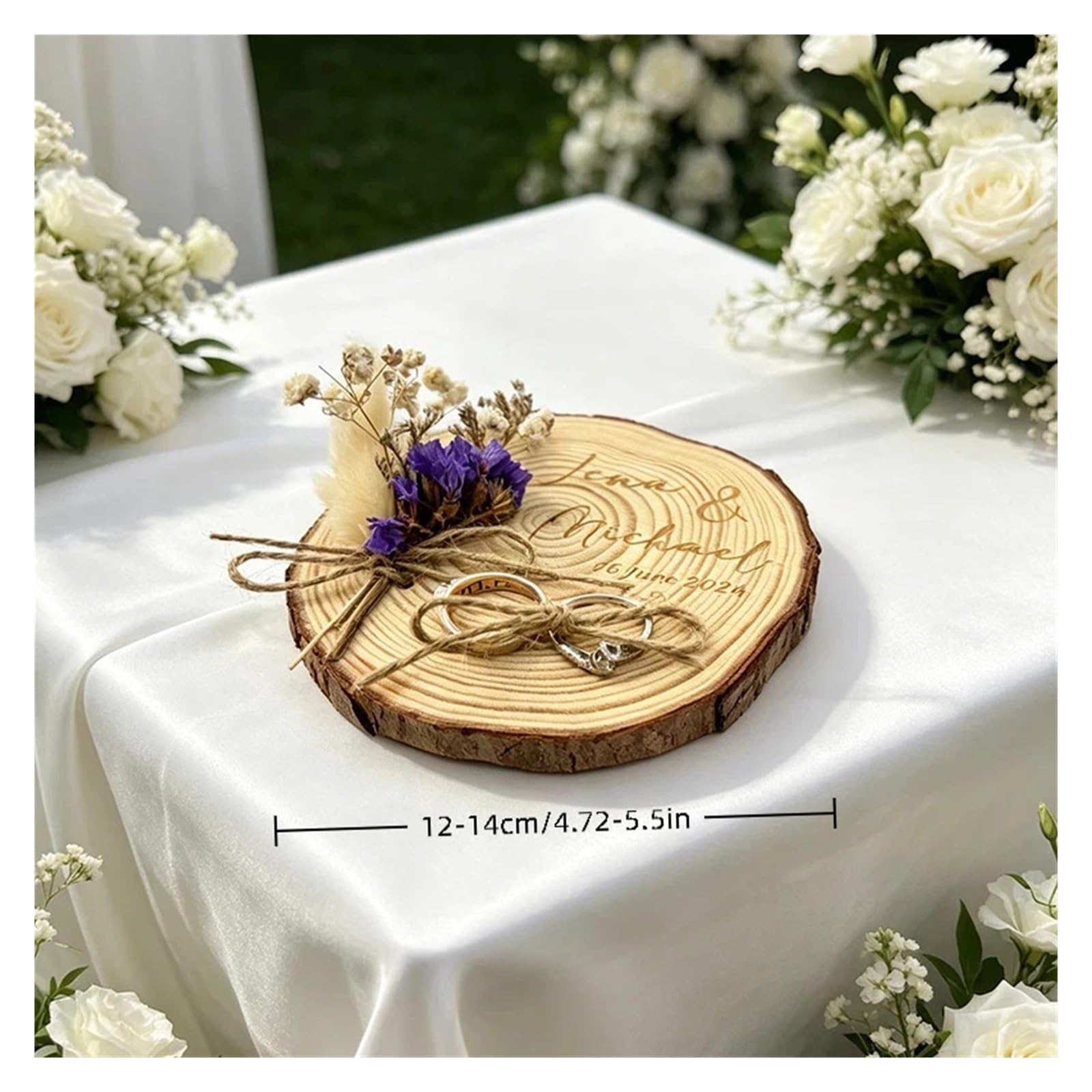 Portafedi In Legno Per Matrimoni Cuscino portafedi personalizzato, fetta di legno