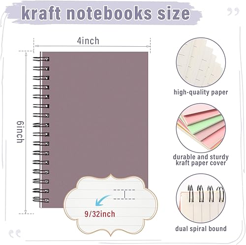 Miniatura 2 de Fuutreo 24 cuadernos en espiral A6 con rayas universitarias, mini blocs de notas de 4 x 6 bolsillos, cubierta de papel de estraza para cuaderno a