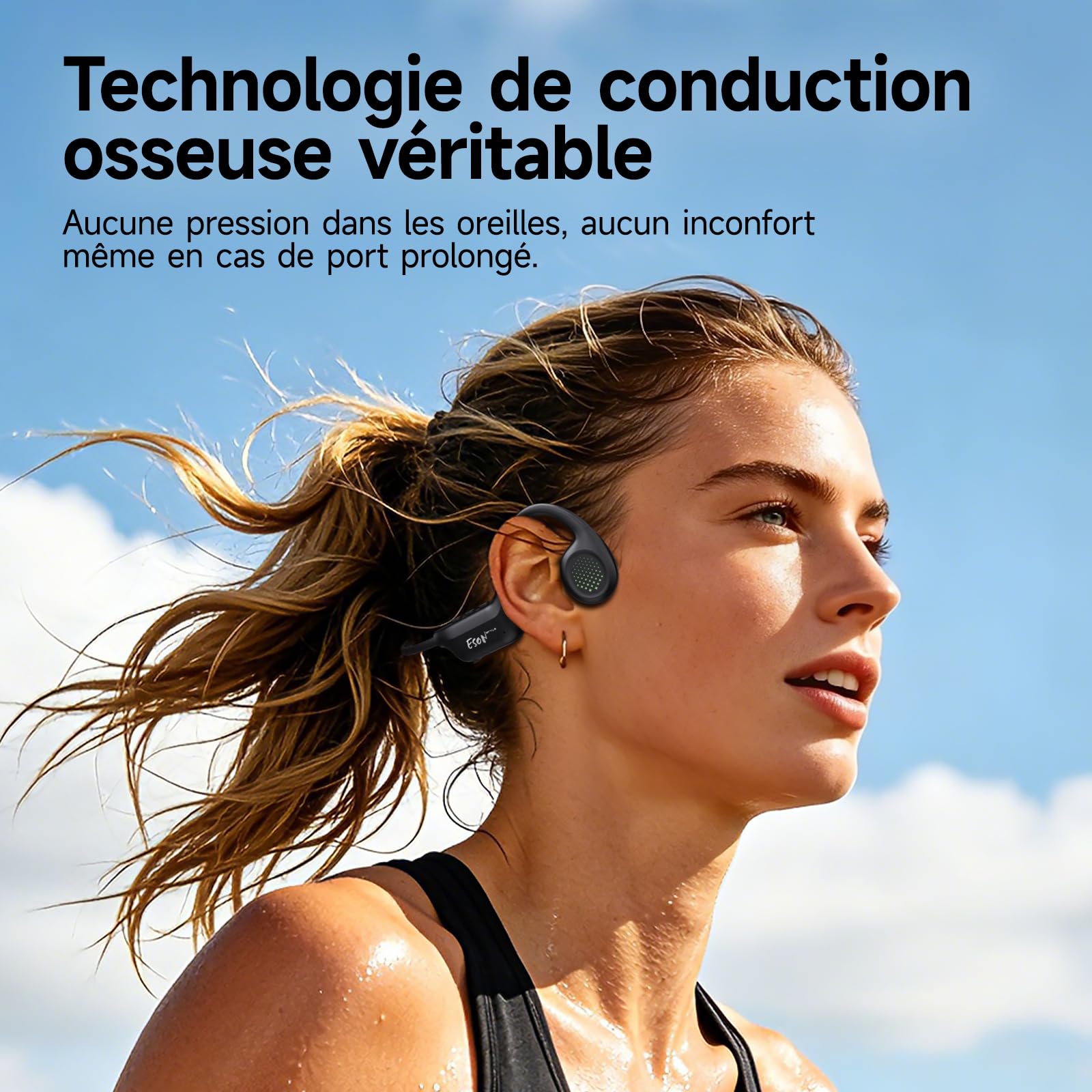 esonstyle Casque Conduction Osseuse Bluetooth 6.0 – IPX7 Écouteurs Conduction Osseuse avec Micro, Casque de Sport sans Fil à Oreille Oouverte pour Le Cyclisme, la Course à Pied, la RandonnéeSport