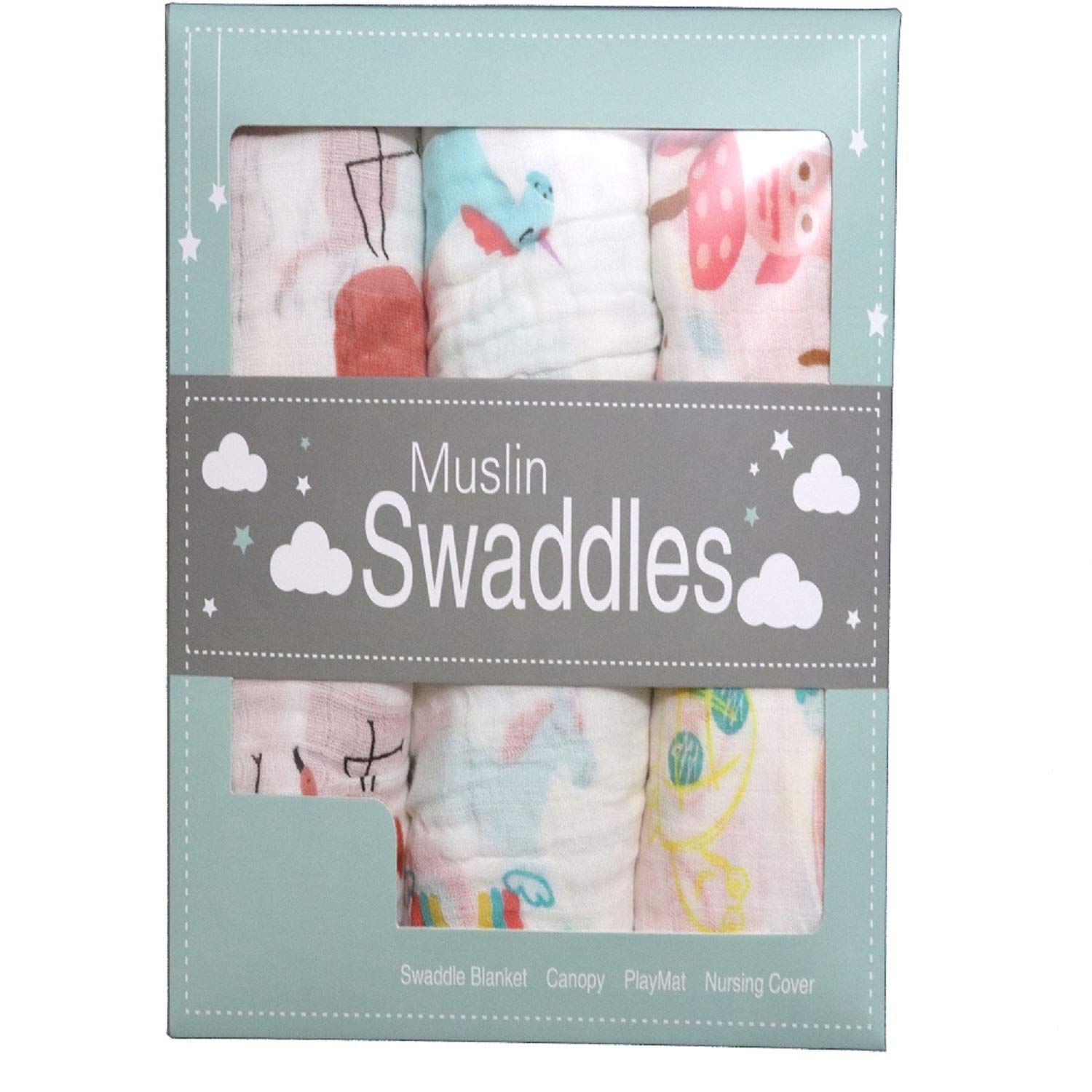 Vivi Organic Cotton Baby Swaddle Blankets for Girls, Large, 47 x 47in - Pack of 3