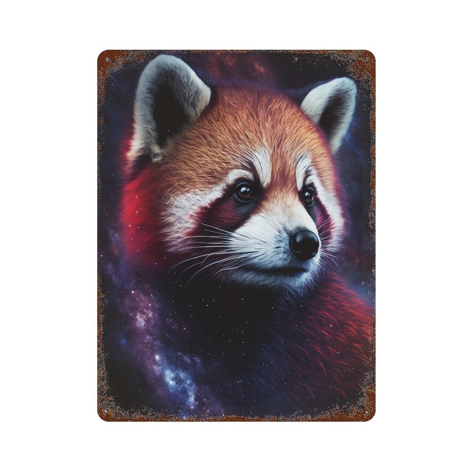Cosmic Red Panda Art Print-4 Vintage Wall Sign 15.7"x11.8", Rust Effect Metal Decor for Shed, Workshop And Garage Wall Decor