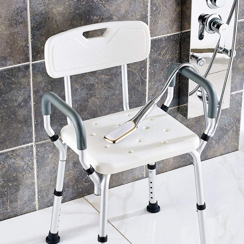 Ducha / Baño heces Asiento de ducha for adultos / ancianos Silla Cuarto de baño / discapacitados con respaldo y el Mango Patas antideslizantes Altura regulable - Baño Bañera banco de heces, Máx.150kg