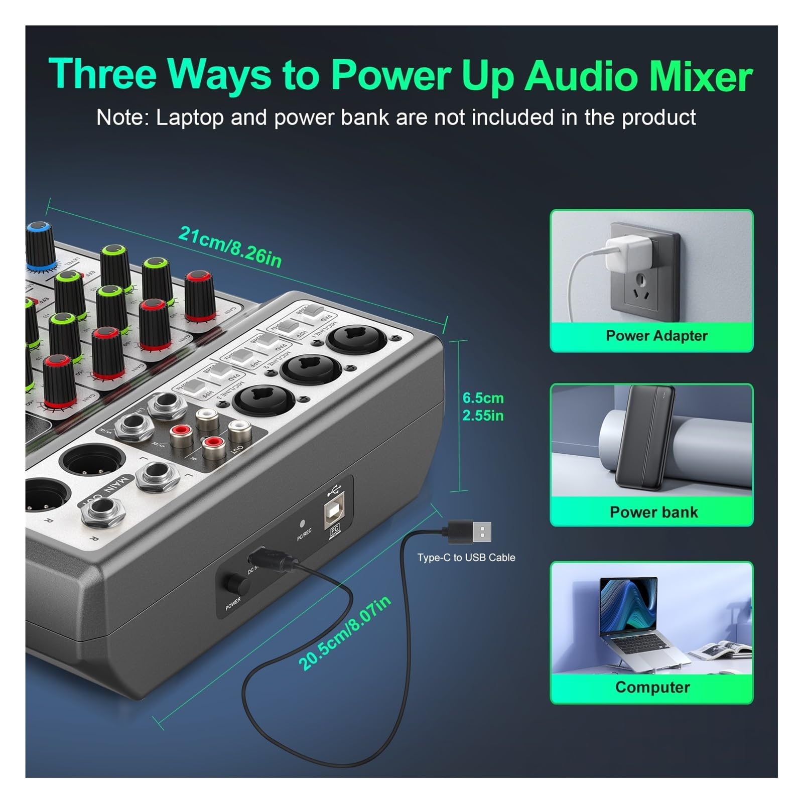 Console De Mixage Audio Professionnelle Avec 5 Canaux Numériques USB, Bluetooth Et Effet D'écho/délai, Entrée Stéréo 48 V