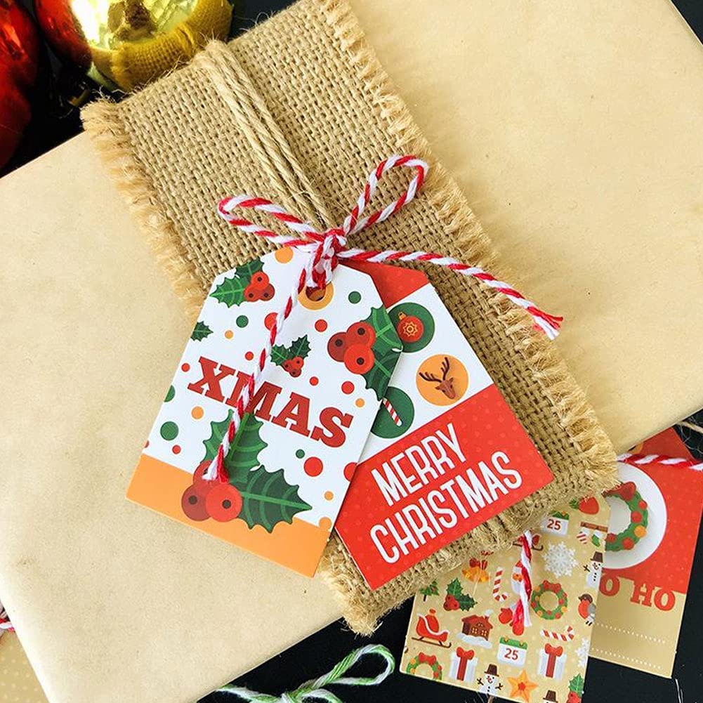 Weihnachtskraft-Geschenkanhänger, Anhänger 144 Kraftpapieranhänger mit 50 Juteschnur Weihnachtskraft-Weihnachtsanhänger mit Schnur Kraftgeschenk-Geschenkanhänger für Weihnachtsbaum, Geschenkdekorati