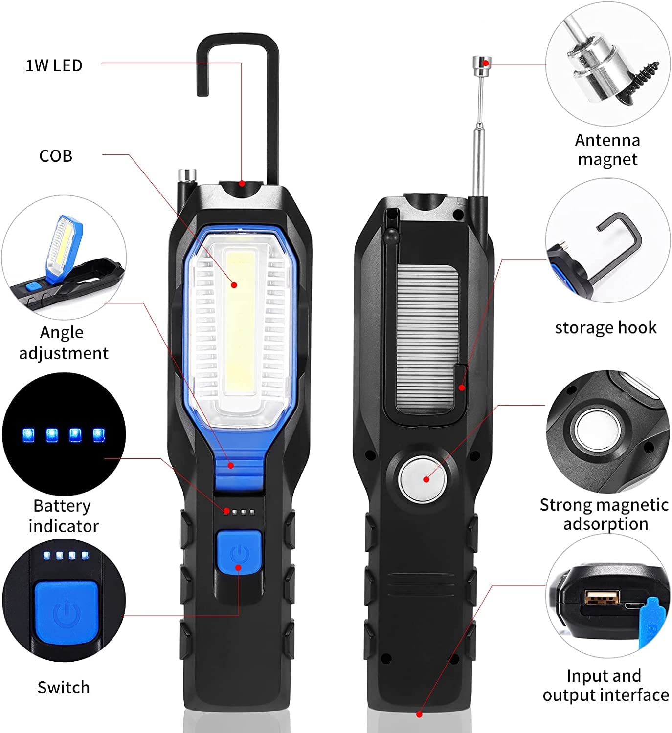 Luce Di Lavoro Senza Fili Ricaricabile A Base Magnetica Con Rotazione 180 5 Modalità Di Illuminazione Per La Meccanica - Foto 10