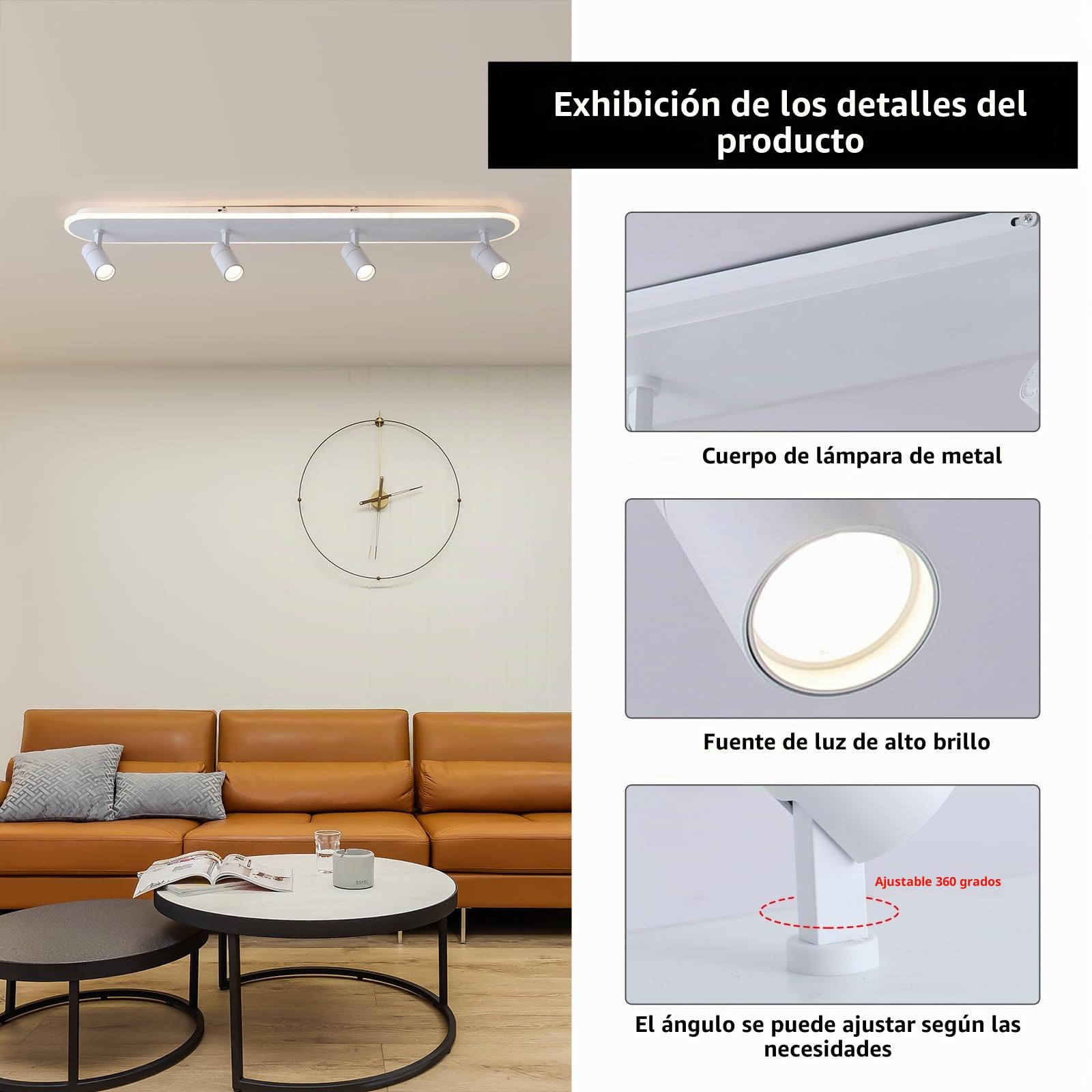 GEADI Plafon LED Techo 110 cm, Lámpara de Techo 4 Focos, 58 W Plafones de Techo Modernos Regulable para Salón, Dormitorio, Cocina, Comedor, Pasillo