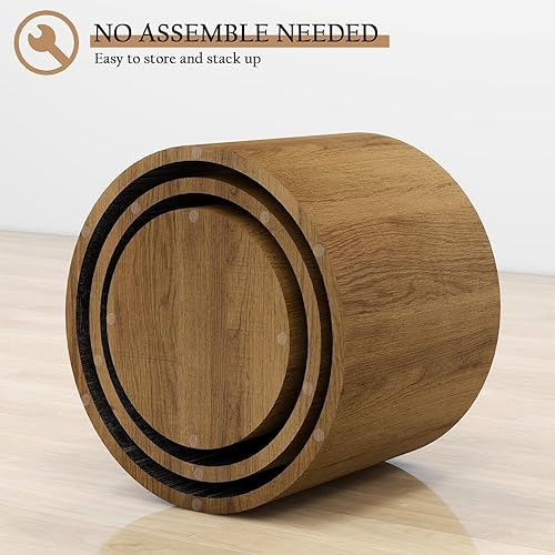 Miniatura 4 de Vikiullf Juego de 3 mesas de centro anidadas, mesas redondas de madera, mesa circular moderna para sala de estar, dormitorio, mesa auxiliar