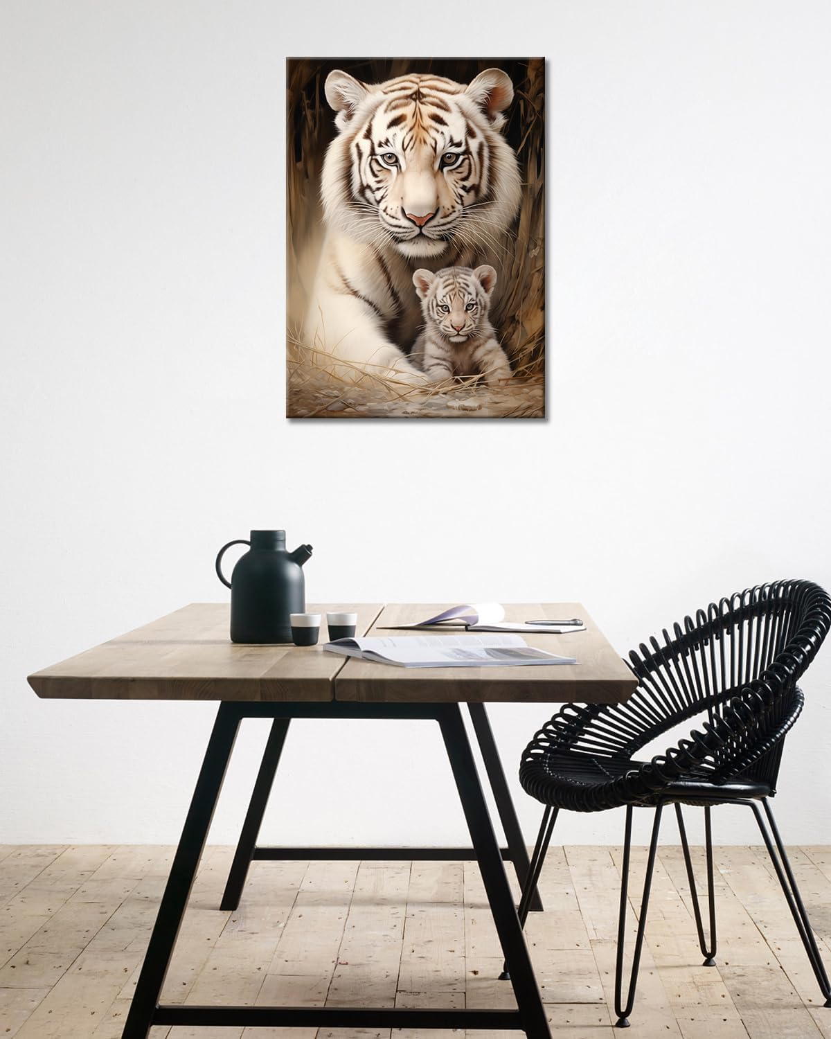 GLOKAKA White Tiger Canvas Wall Art Tiger Mother and Baby Lovely Cats Animal Picture Painting Large Animal Family Wall Decor Gallery Artwork for Bedroom Living Room Ready to Hang