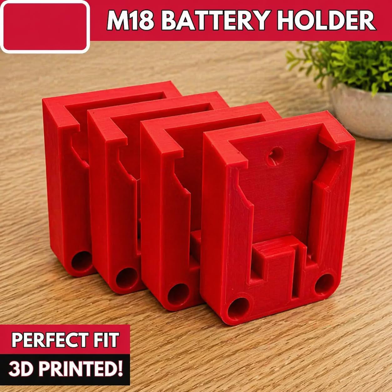 Compatible with Milwaukee M18 Battery Holder – 3D Printed Organizer for M18 Power Tool Batteries, Wall or Shelf Mountable, Workshop & Garage Storage (4, Yellow)