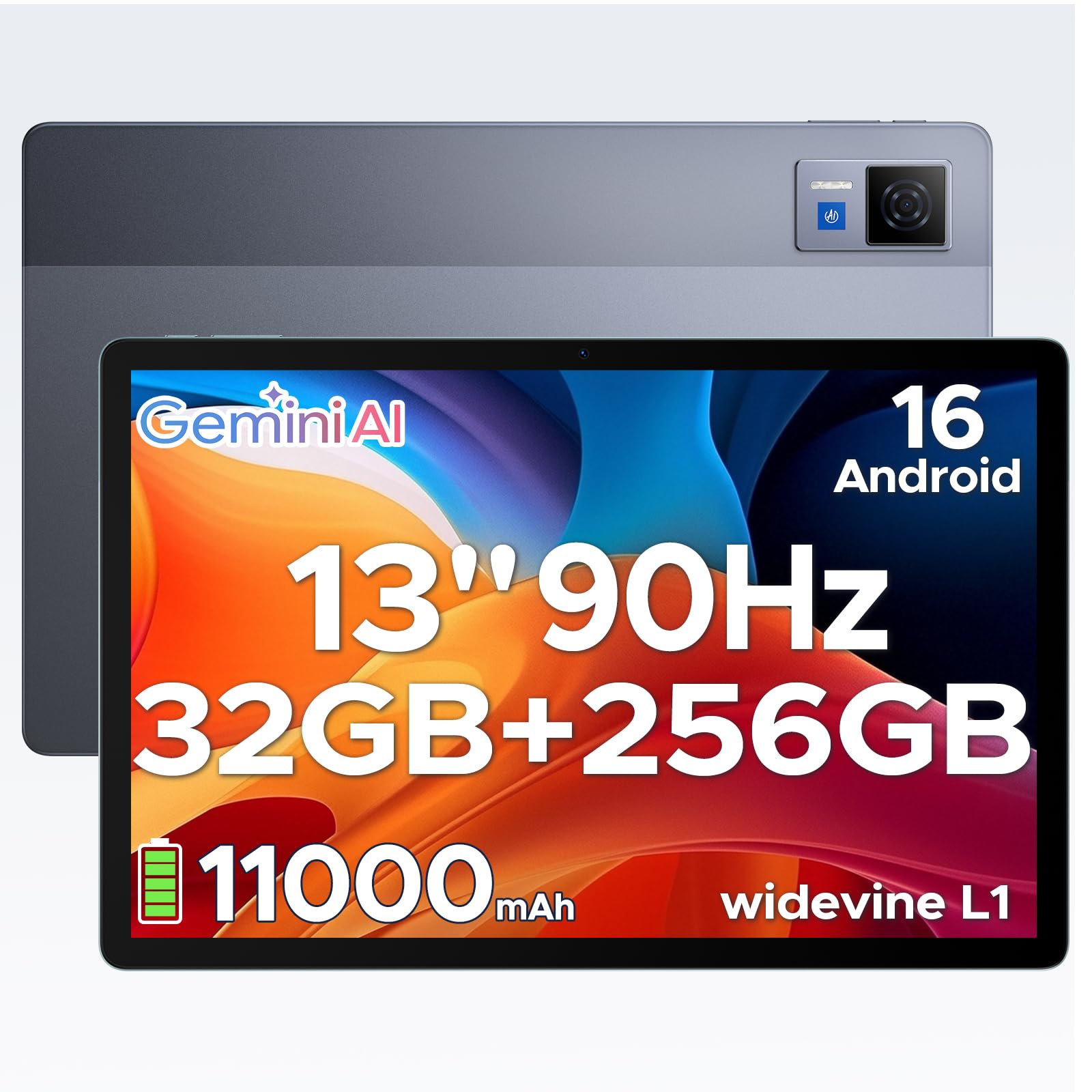 DOOGEE U13 Tablet, FHD+ Tablet 13 Pollici Android 16, 32GB RAM+256GB ROM(TF 2TB) 11000mAh 18W, 2.2GHz UNISOC T7280 Octa-Core Gaming Tablets, 90Hz Widevine L1/13MP/BT 5.0/5Ghz WiFi/GPS/4 Altoparlanti