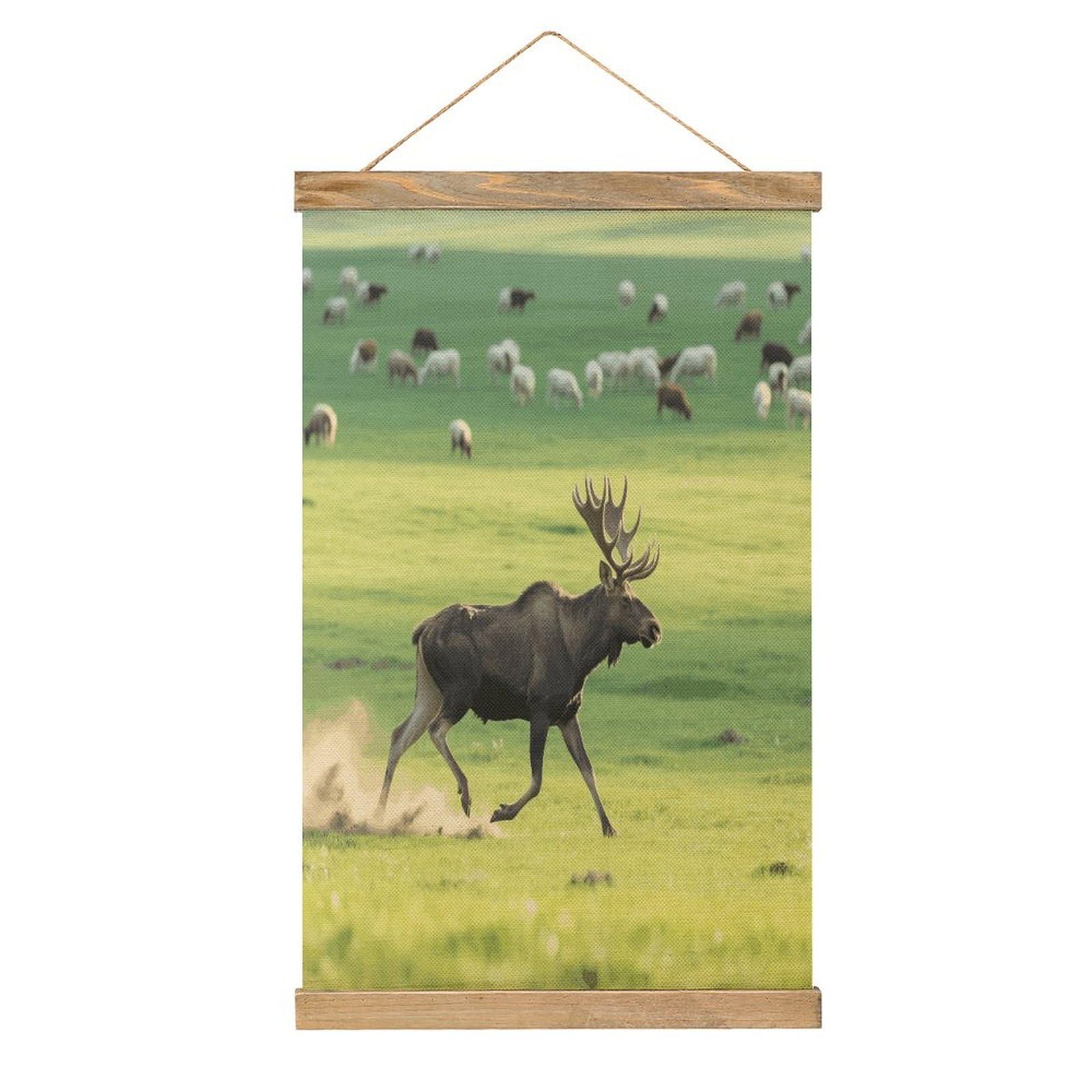 VstaDank Moose Linen Hanging Painting Vintage Canvas Wall Art Poster Reading Nook Corner Decor Retro Wall Decor Prints for Library Reading Room Home 13.2 X 20.47 Inch