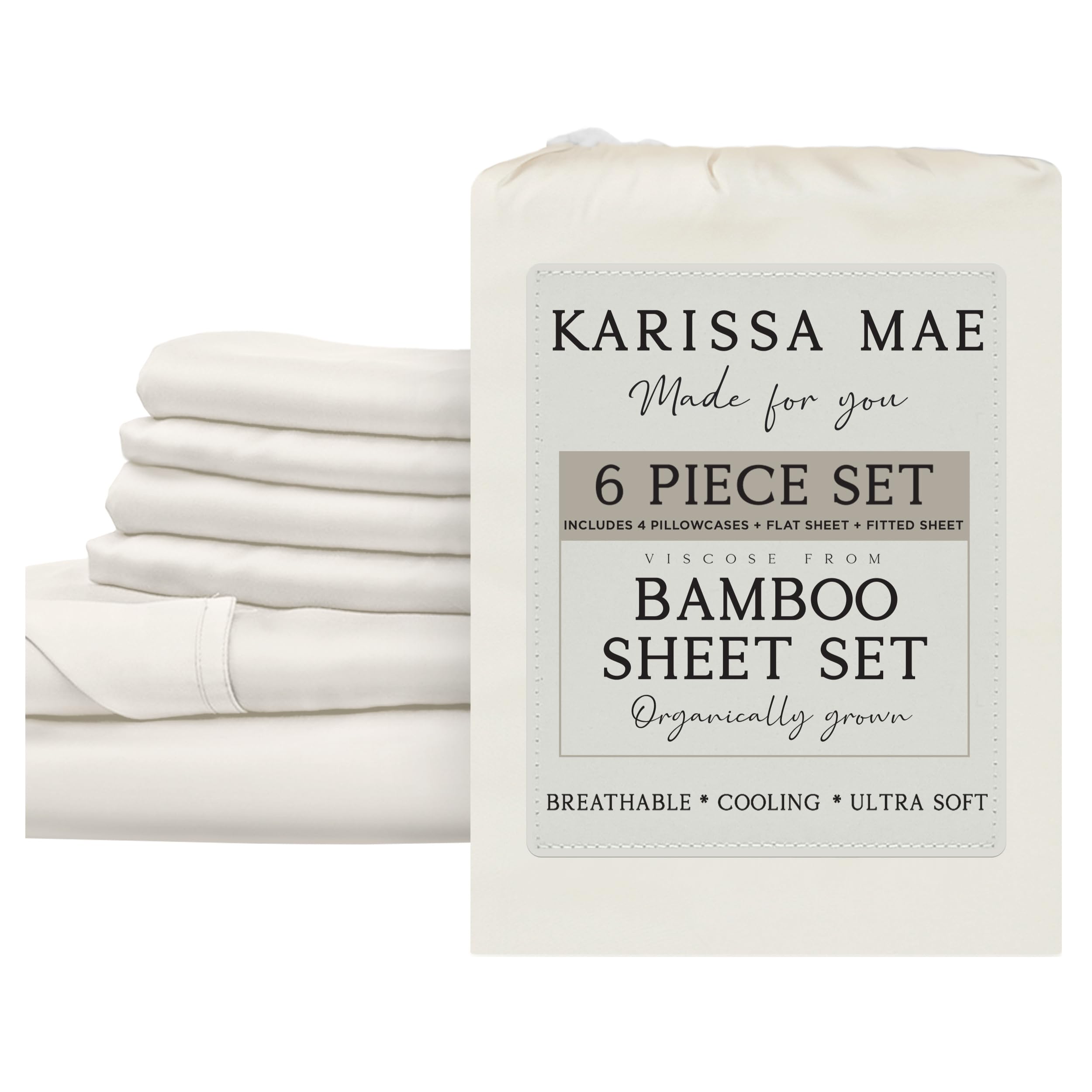 KARISSA MAE 6 Piece Luxury Bamboo Viscose Queen Sheet Set, 4 Pillowcases