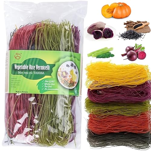 Miniatura 10 de TANISA - Fideos Vermicelli de arroz con mezcla de 5 colores naturales, fideos asiáticos, fideos vietnamitas vegetales, fideos sin gluten, sin OMG ni